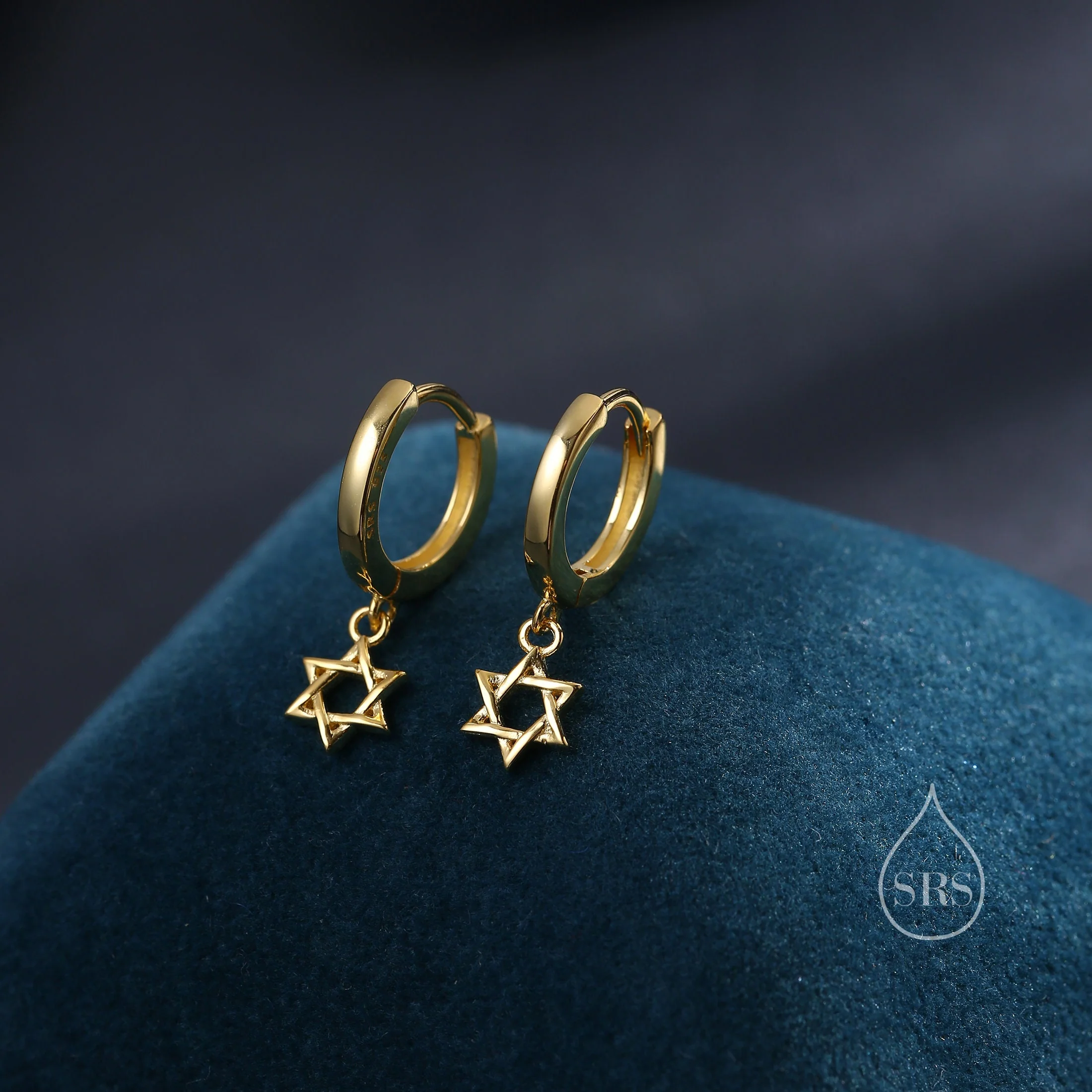 Pair of Star of David Huggie Hoop Earrings in Sterling Silver, Silver, Gold or Rose Gold, Tiny Star Hoops - Image 5