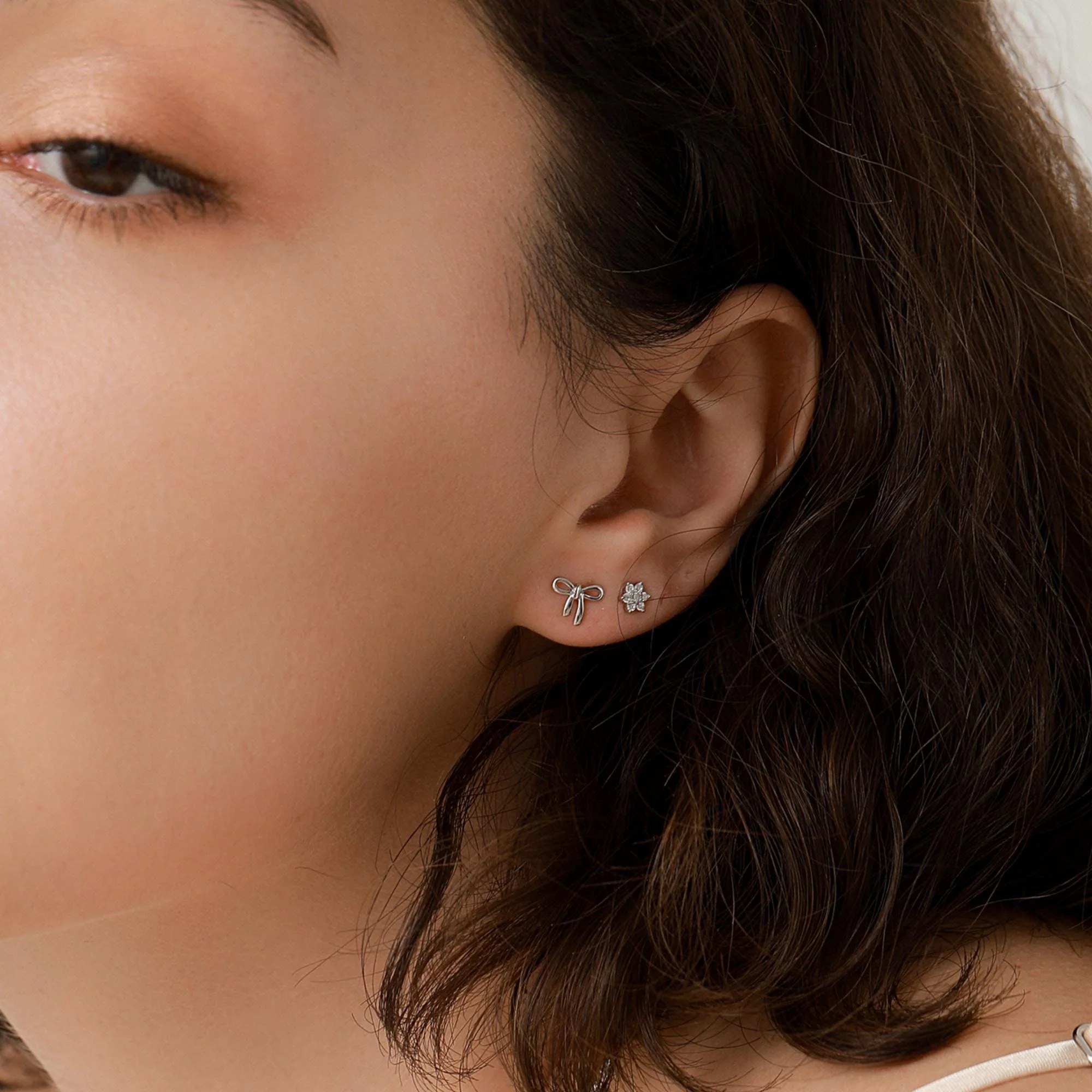 Pair of Very Tiny CZ Flower Stud Earrings in Sterling Silver, Silver or Gold Finish, Crystal Flower Earrings, Stacking Earrings, Snowflake - Image 3