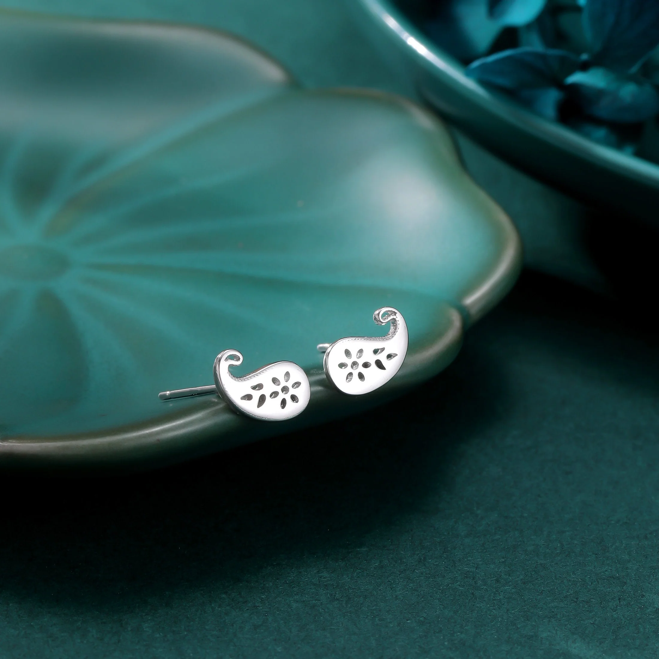 Paisley Pattern Stud Earrings in Sterling Silver, Silver or Gold, Small Stacking Earrings - Image 5