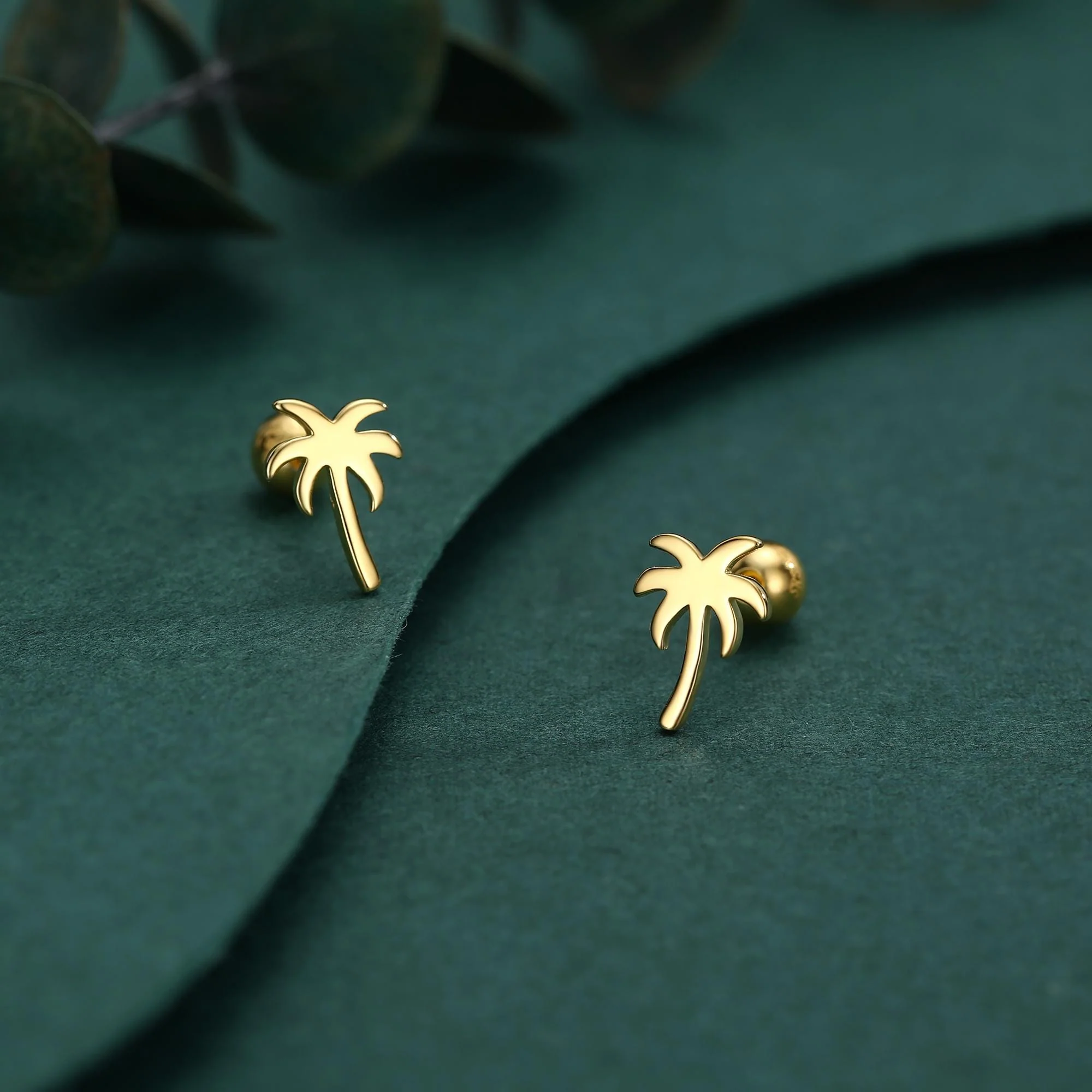 Palm Tree 18G Screw Back Earrings with Ball Backs in Sterling Silver - Image 5