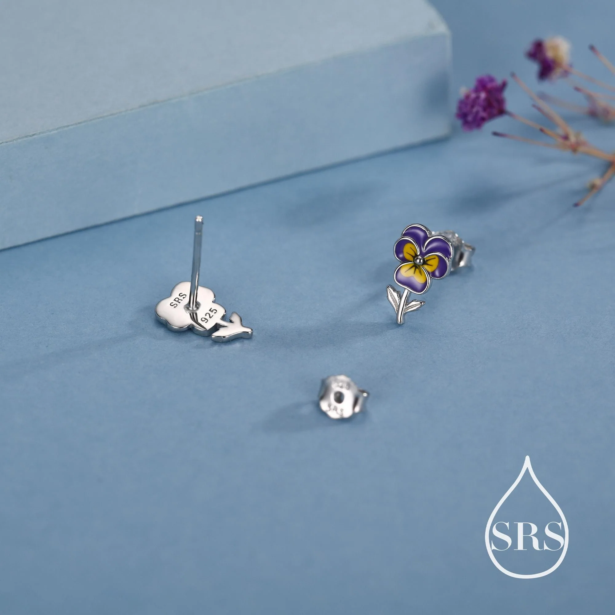 Pansy Enamel Stud Earrings in Sterling Silver, Colourful, Sweetly Detailed Flower Earrings, Nature-Inspired Jewellery - Image 4