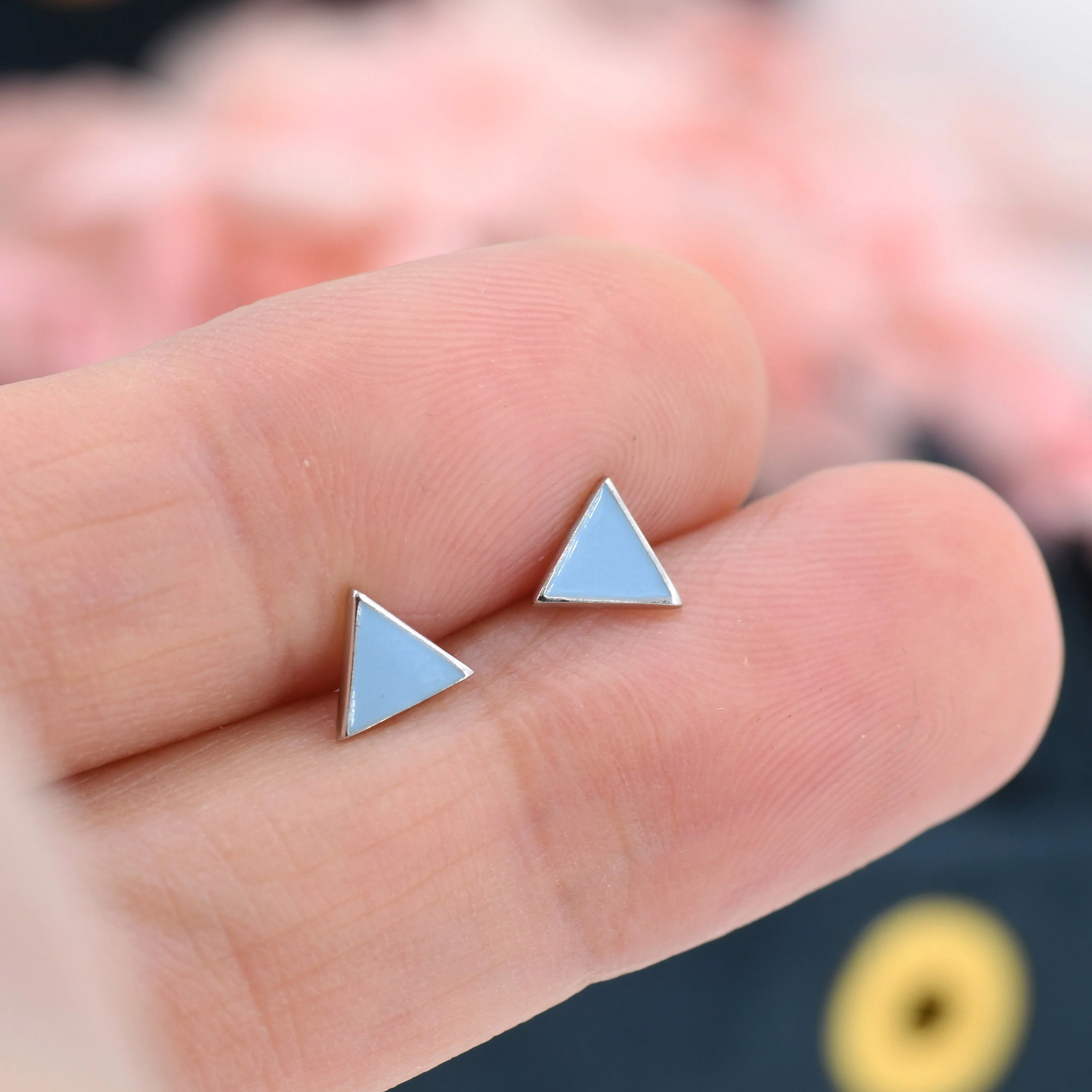 Pastel Blue Triangle Stud Earrings in Sterling Silver with Hand Painted Enamel, Pastel Blue Stud, Tiny Triangle Stud - Image 4