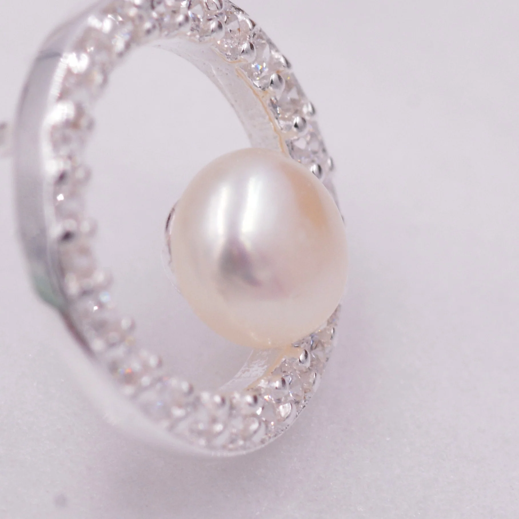 Pave Circle with Natural Pearls Stud Earrings in Sterling Silver, Gold or Rose Gold, CZ Pave, Genuine Freshwater Pearls - Image 8