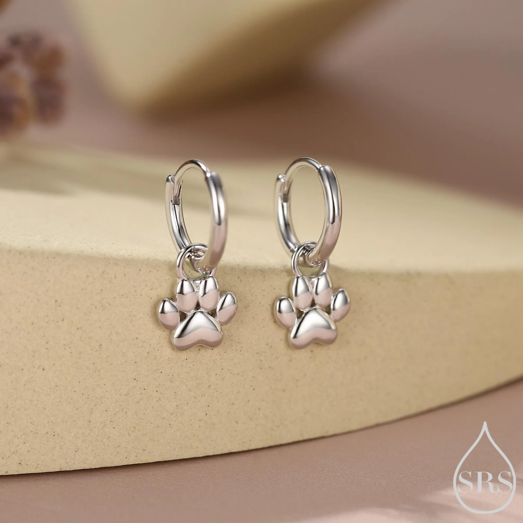 Paw Print Huggie Hoop Earrings in Sterling Silver, Gold or Rose Gold, Detachable Pet Paw Hoop Earrings