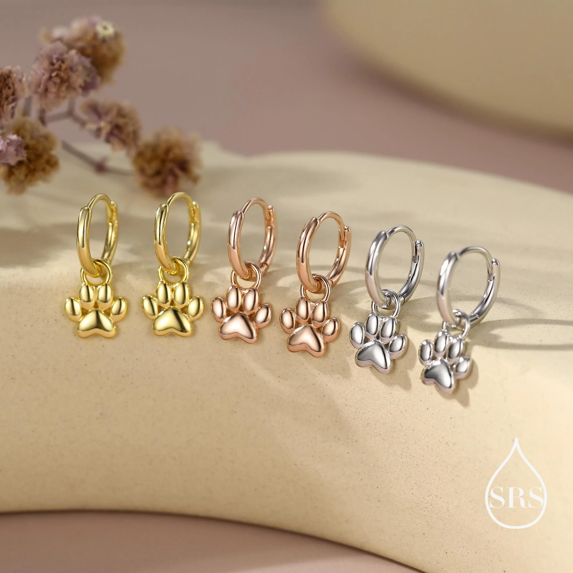 Paw Print Huggie Hoop Earrings in Sterling Silver, Gold or Rose Gold, Detachable Pet Paw Hoop Earrings - Image 3