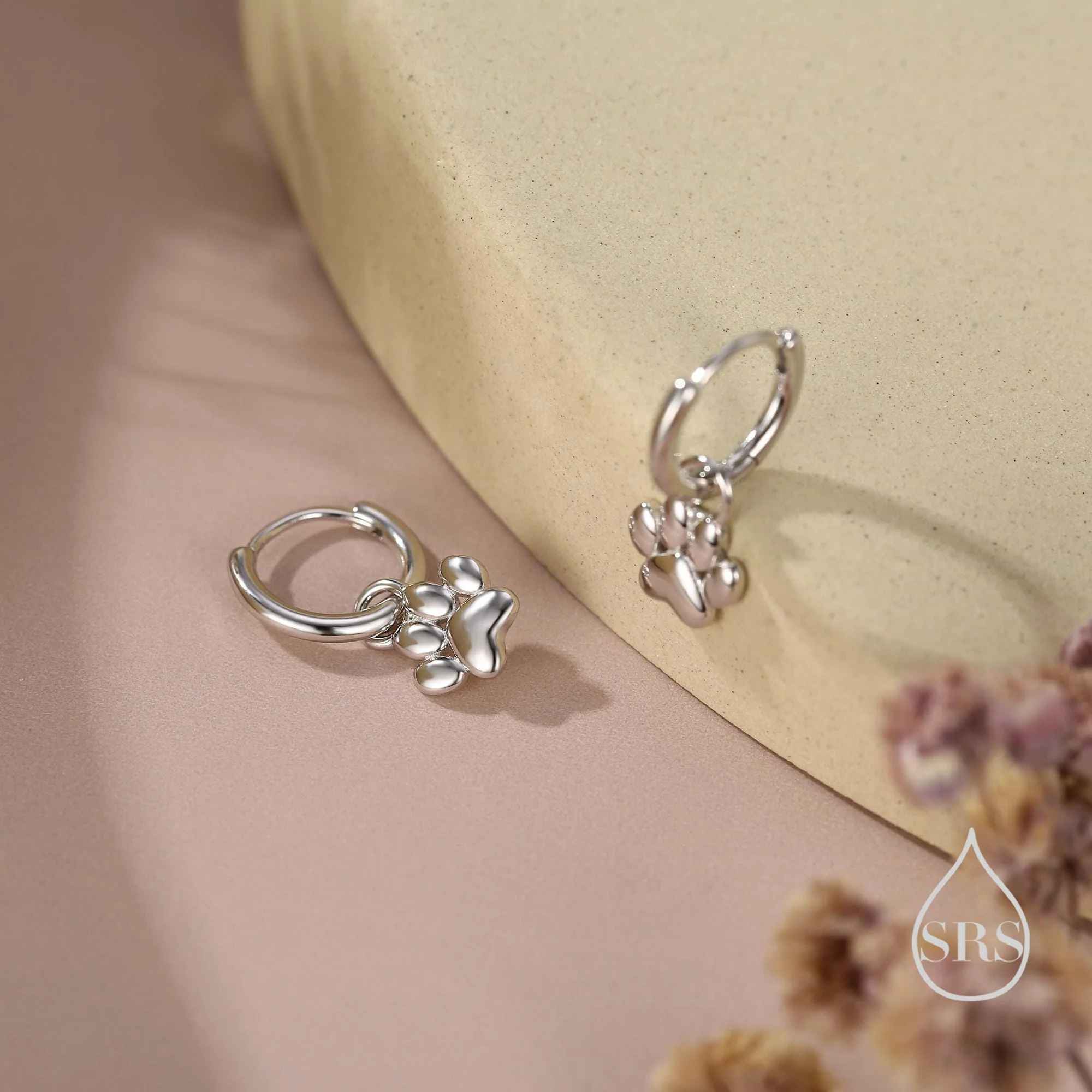 Paw Print Huggie Hoop Earrings in Sterling Silver, Gold or Rose Gold, Detachable Pet Paw Hoop Earrings - Image 4