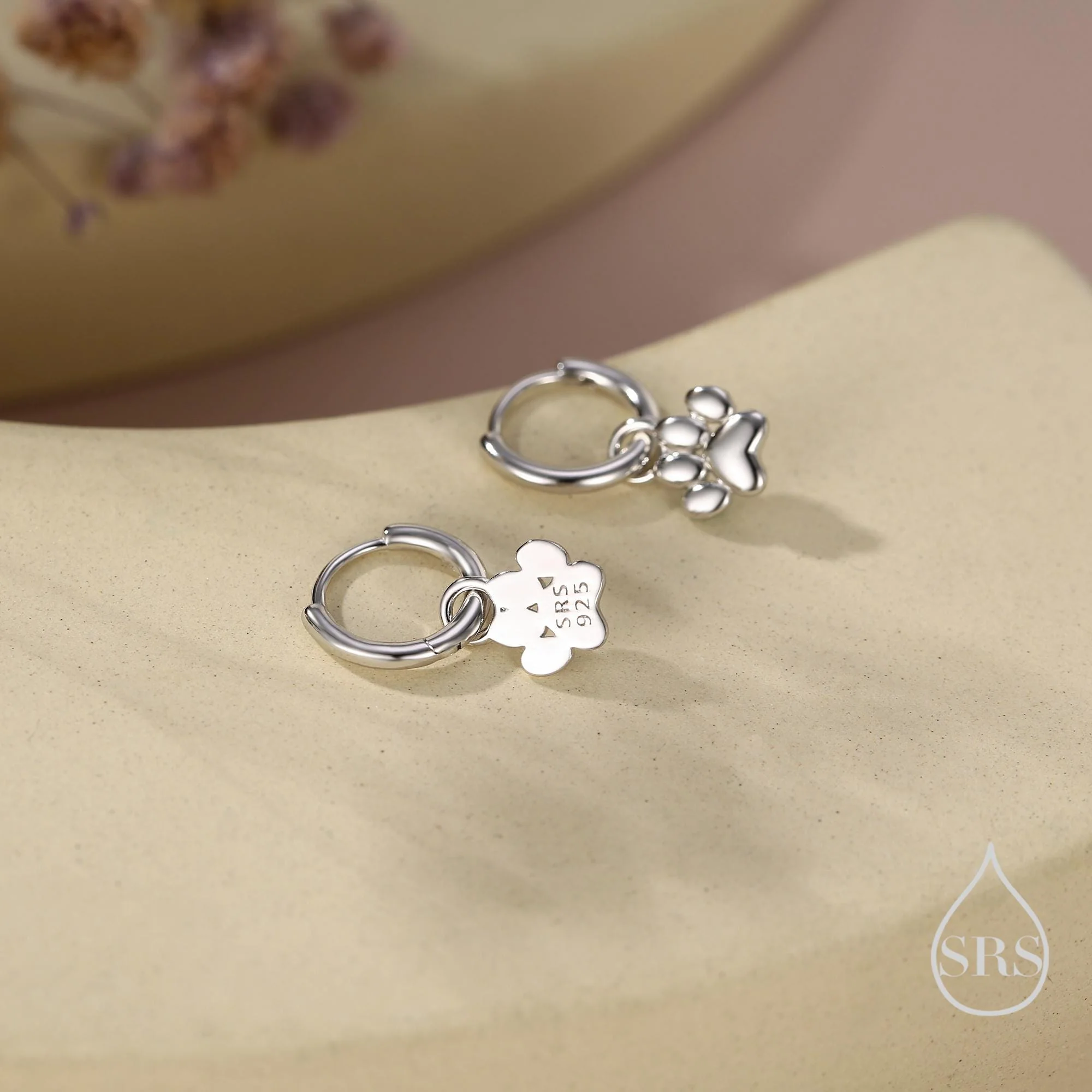 Paw Print Huggie Hoop Earrings in Sterling Silver, Gold or Rose Gold, Detachable Pet Paw Hoop Earrings - Image 5