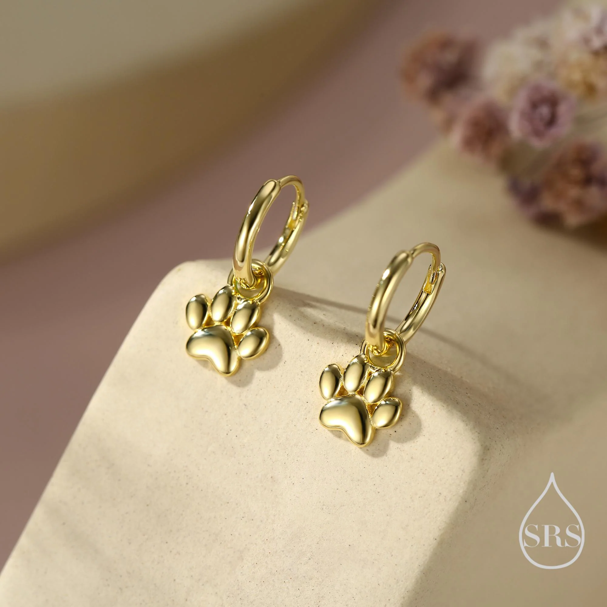 Paw Print Huggie Hoop Earrings in Sterling Silver, Gold or Rose Gold, Detachable Pet Paw Hoop Earrings - Image 6