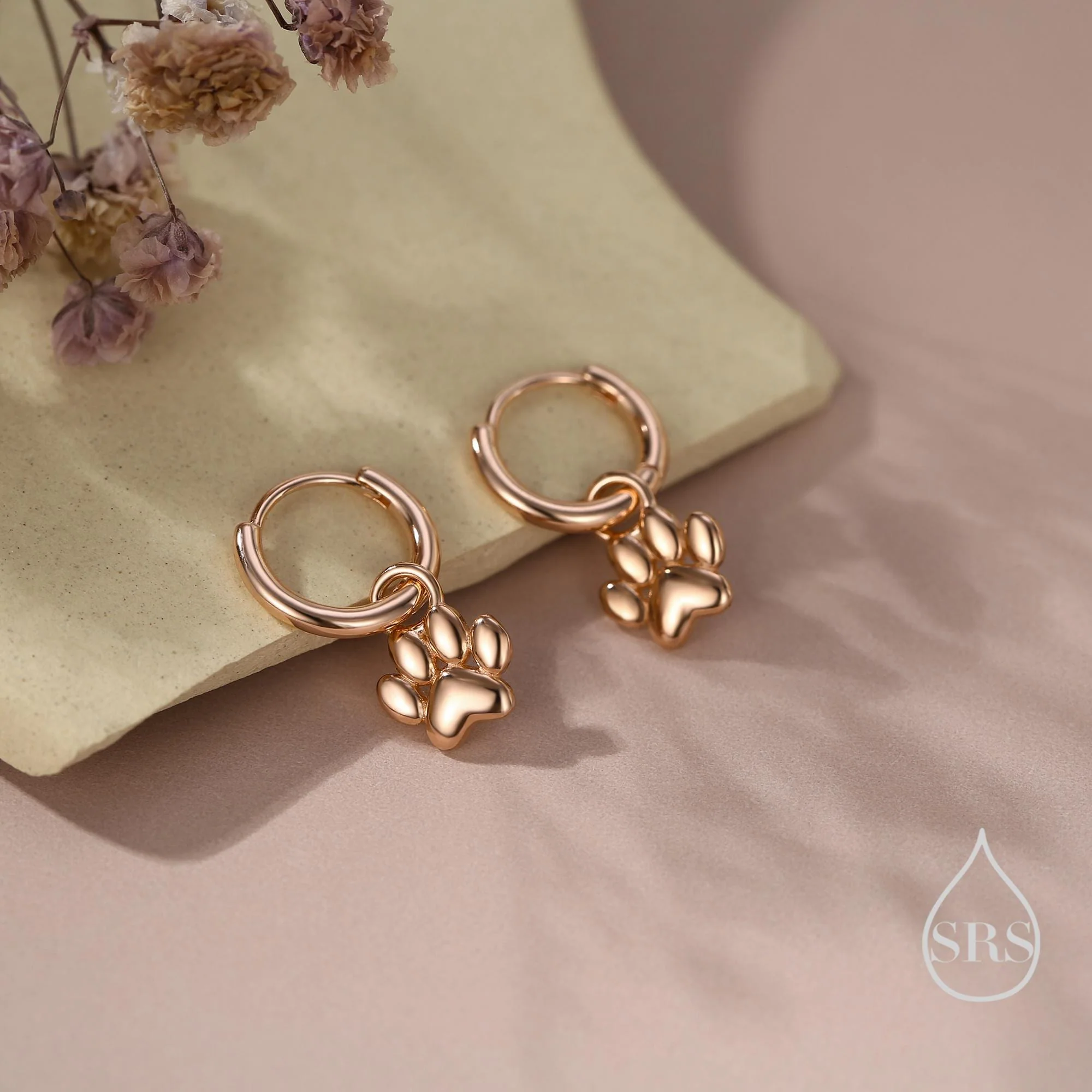 Paw Print Huggie Hoop Earrings in Sterling Silver, Gold or Rose Gold, Detachable Pet Paw Hoop Earrings - Image 7
