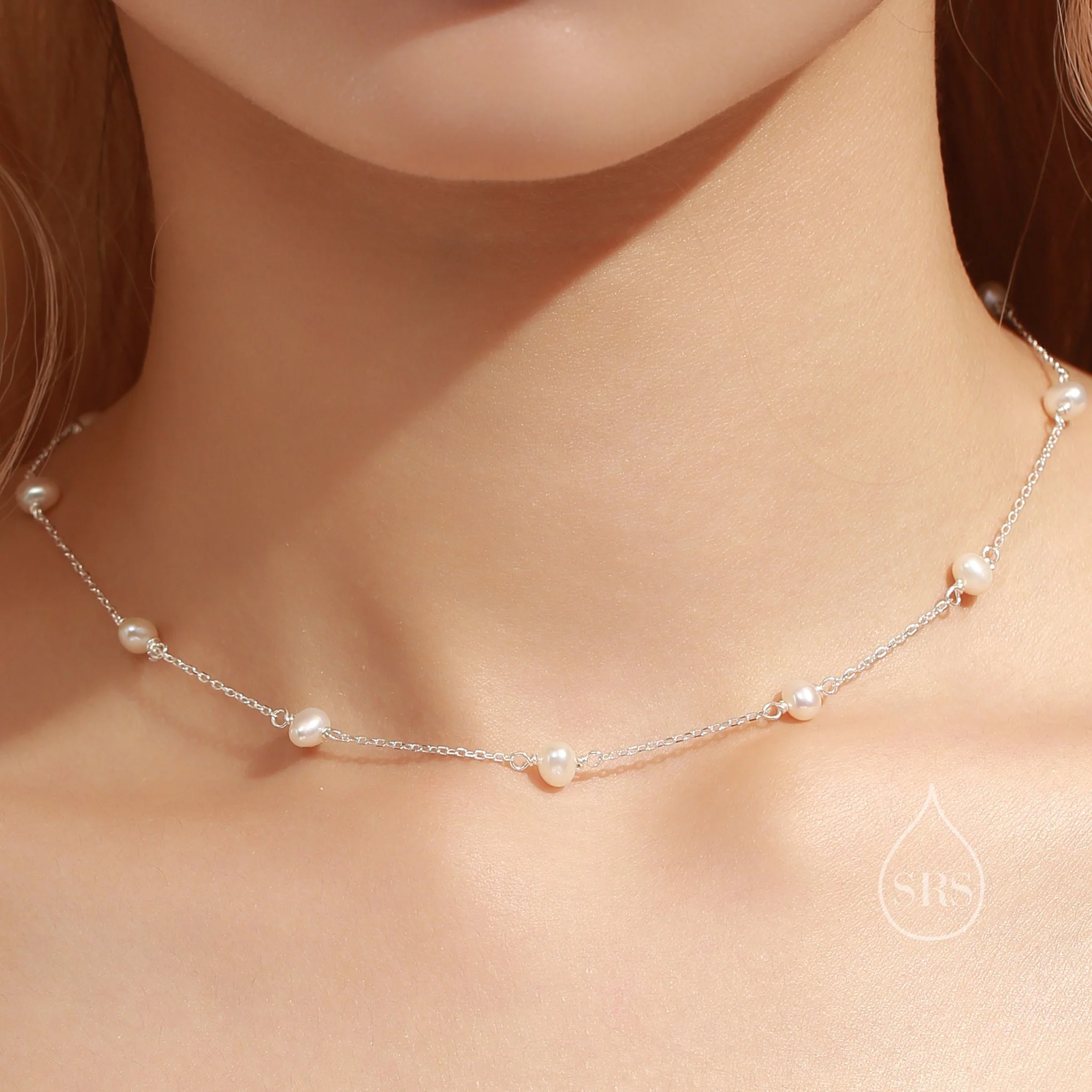Natural Pearl Choker Necklace in Sterling Silver, Silver or Gold , Genuine Freshwater Pearls, Pearl Necklace - Image 5