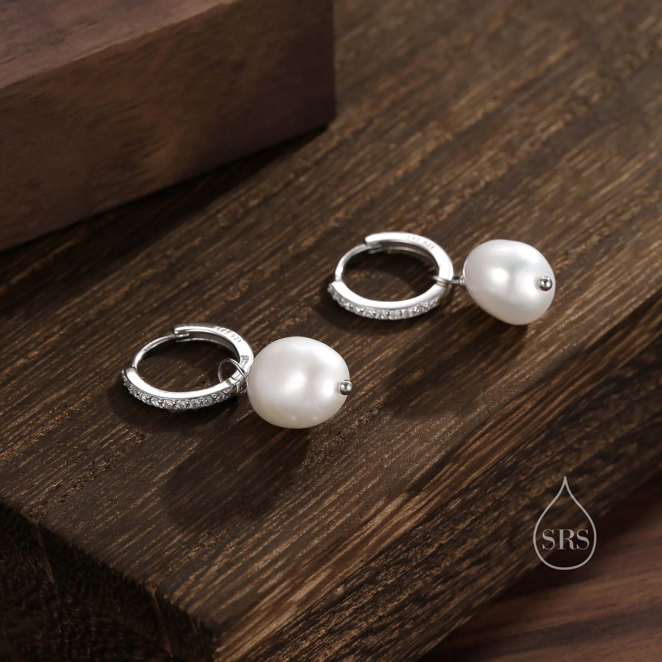 Pearl CZ Crystal Huggie Hoop Earrings in Sterling Silver, Detachable Pearl Charms, Silver or Gold, Genuine Freshwater Baroque Pearls - Image 5