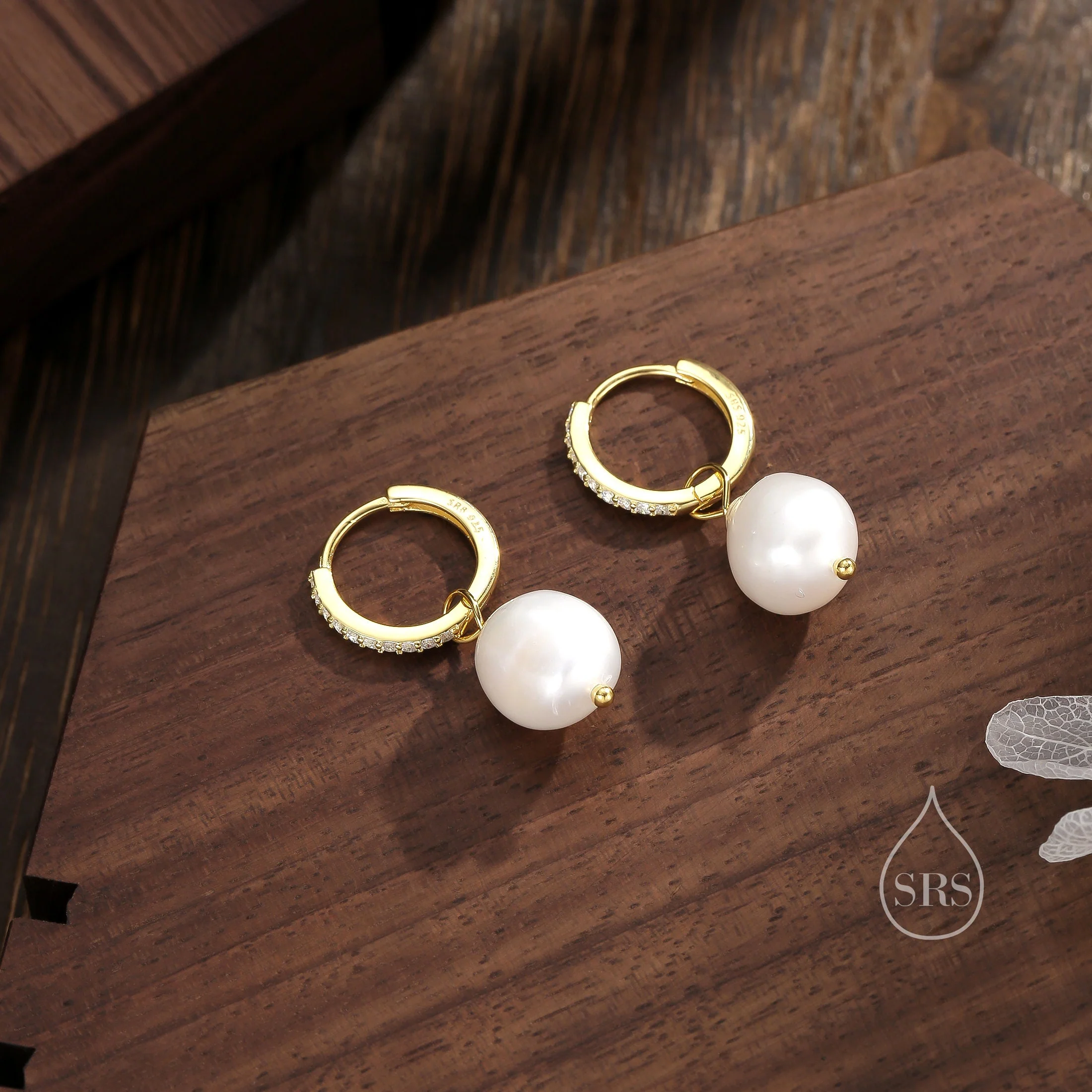 Pearl CZ Crystal Huggie Hoop Earrings in Sterling Silver, Detachable Pearl Charms, Silver or Gold, Genuine Freshwater Baroque Pearls - Image 6