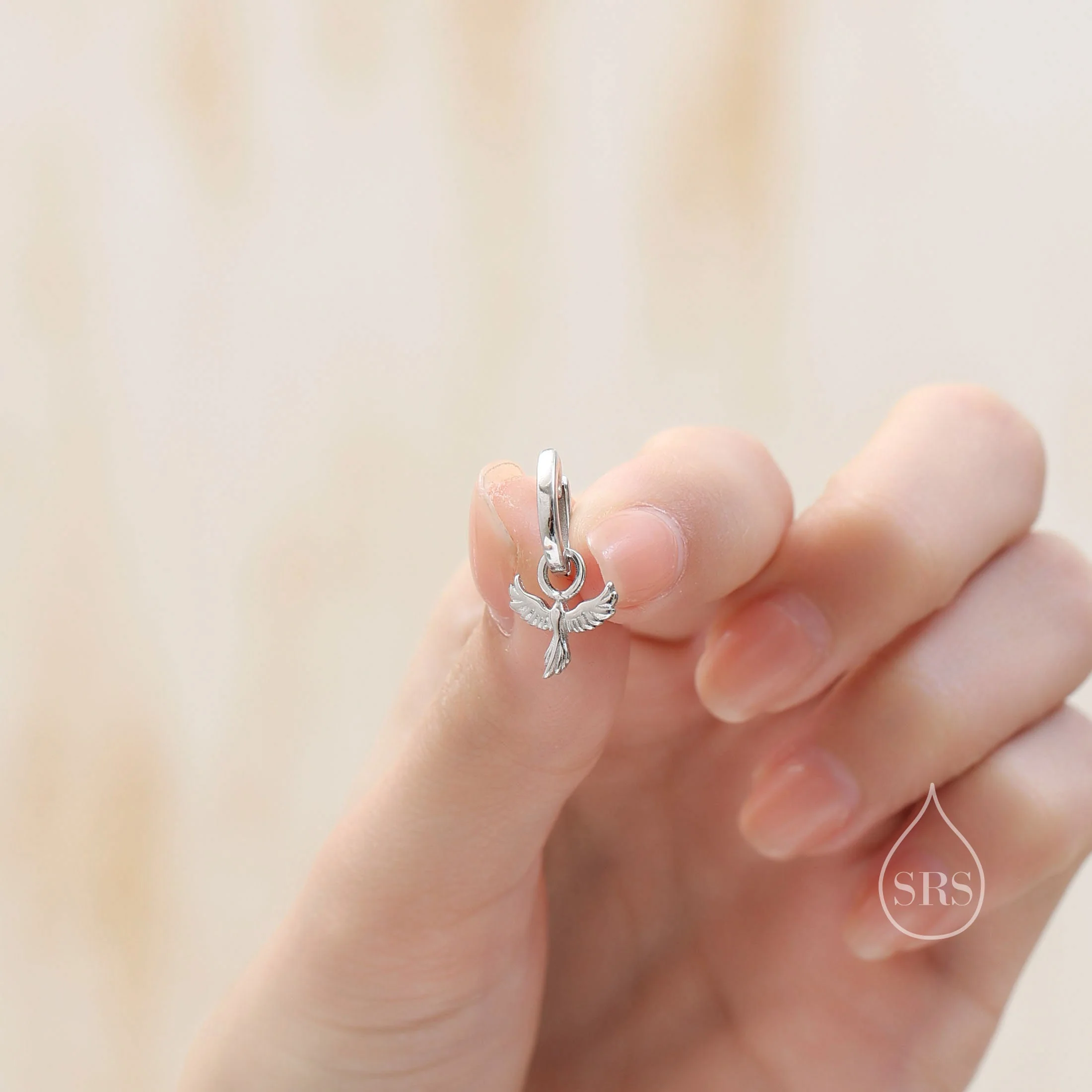 Phoenix Bird Charm Huggie Hoop Earrings in Sterling Silver, Silver, Gold or Rose Gold, Phoenix Earrings,   Detachable Charm Hoops - Image 2