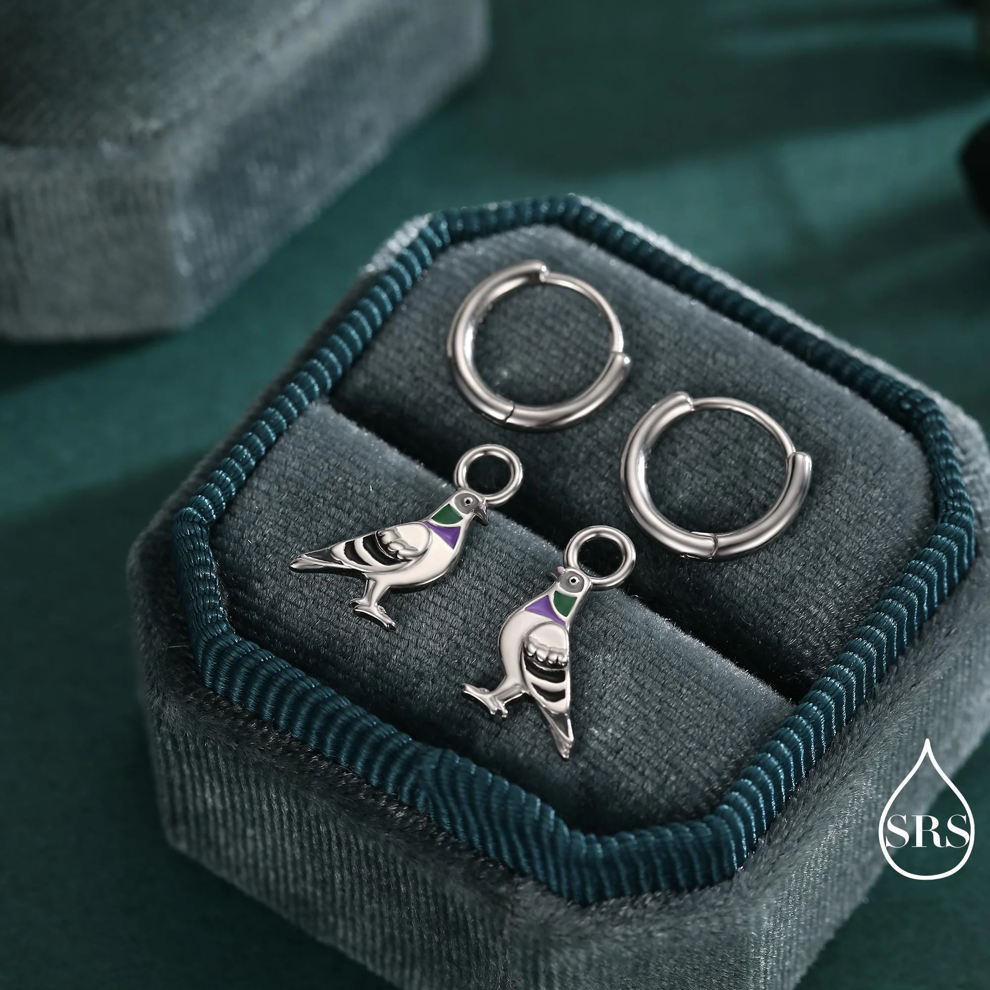 Pigeon Charm Hoops and Pendant Necklace in Sterling Silver, Rhodium Coated Cute Pigeon Necklace and Earrings, Nature Inspired, Bird Jewellery - Image 7
