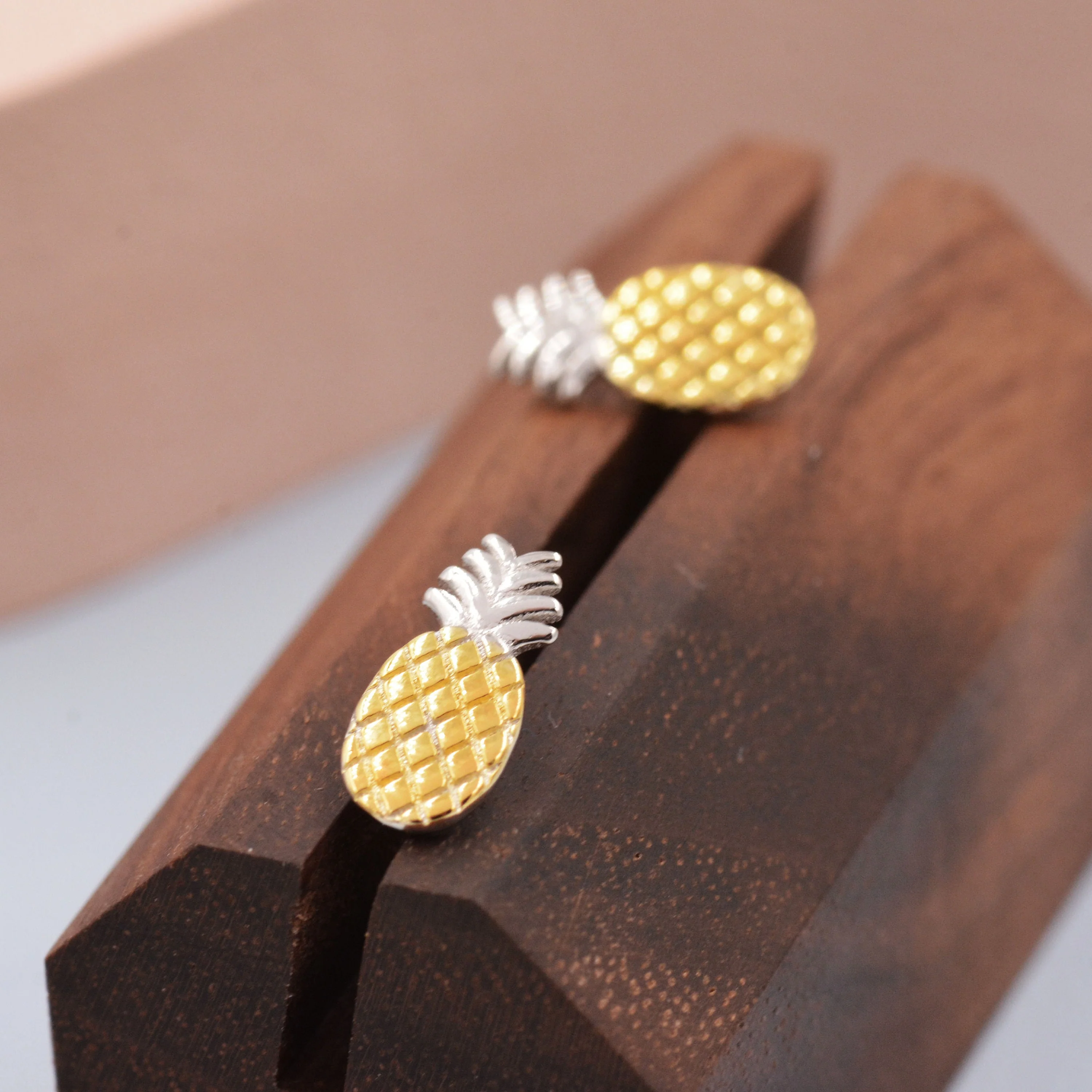 Pineapple Stud Earrings in Sterling Silver - Fruit Stud Earrings - Nature Inspired - Cute, Fun, Whimsical - Image 4