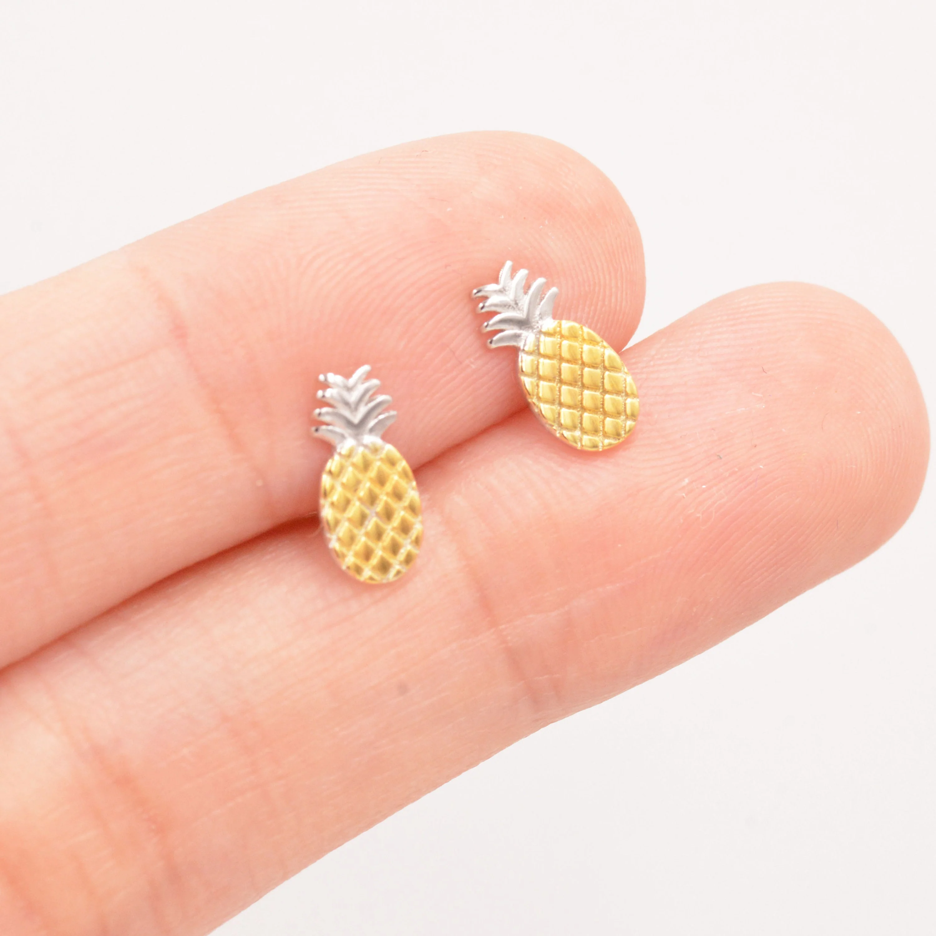 Pineapple Stud Earrings in Sterling Silver - Fruit Stud Earrings - Nature Inspired - Cute, Fun, Whimsical - Image 5