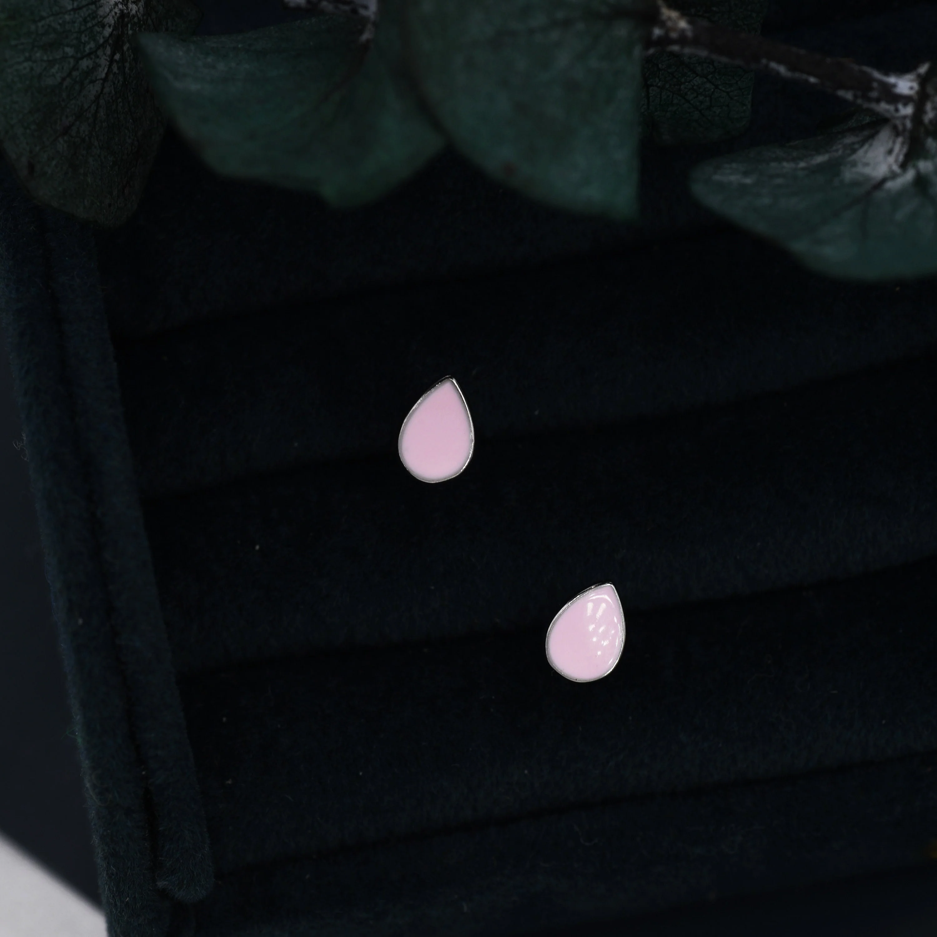 Pink Droplet Dot Stud Earrings in Sterling Silver with Hand Painted Enamel, Pastel Pink Stud, Enamel Droplet, Drop Shape - Image 3
