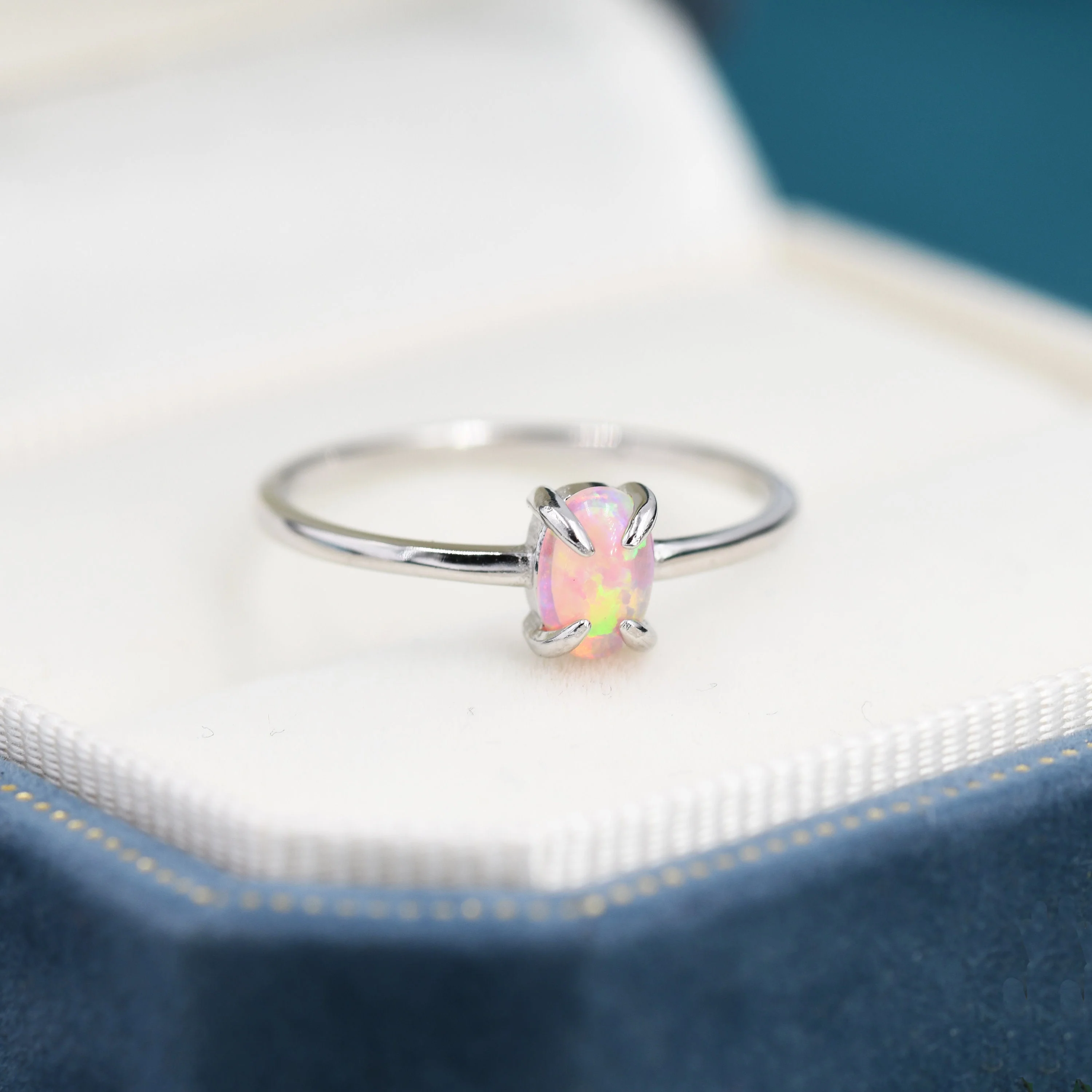 Pink Opal Oval Ring in Sterling Silver, US 5 - 8, 4x6mm, Lab Opal Stone Ring, Pink Opal Ring - Image 6