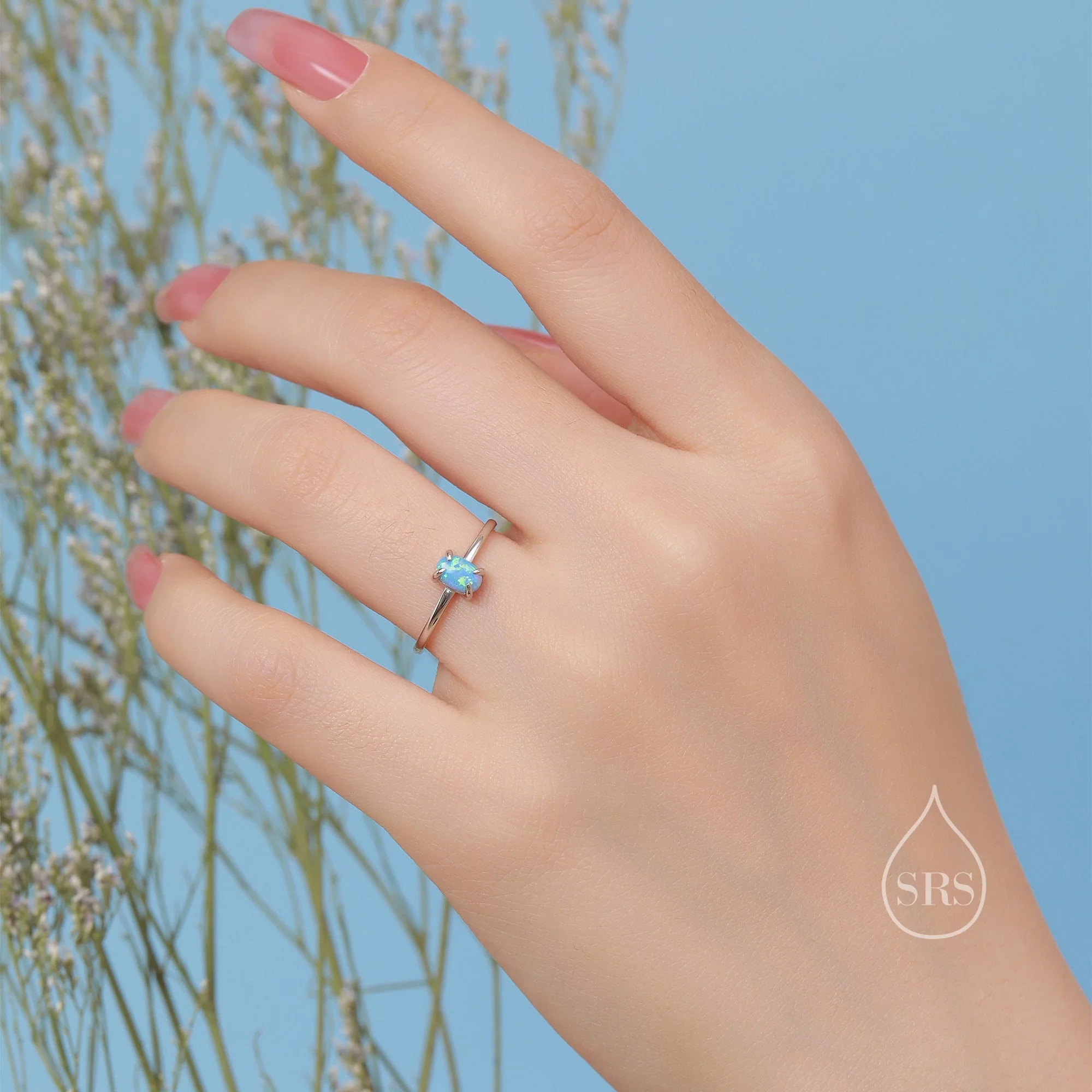 Pink Opal Oval Ring in Sterling Silver, US 5 - 8, 4x6mm, Lab Opal Stone Ring, Pink Opal Ring - Image 8