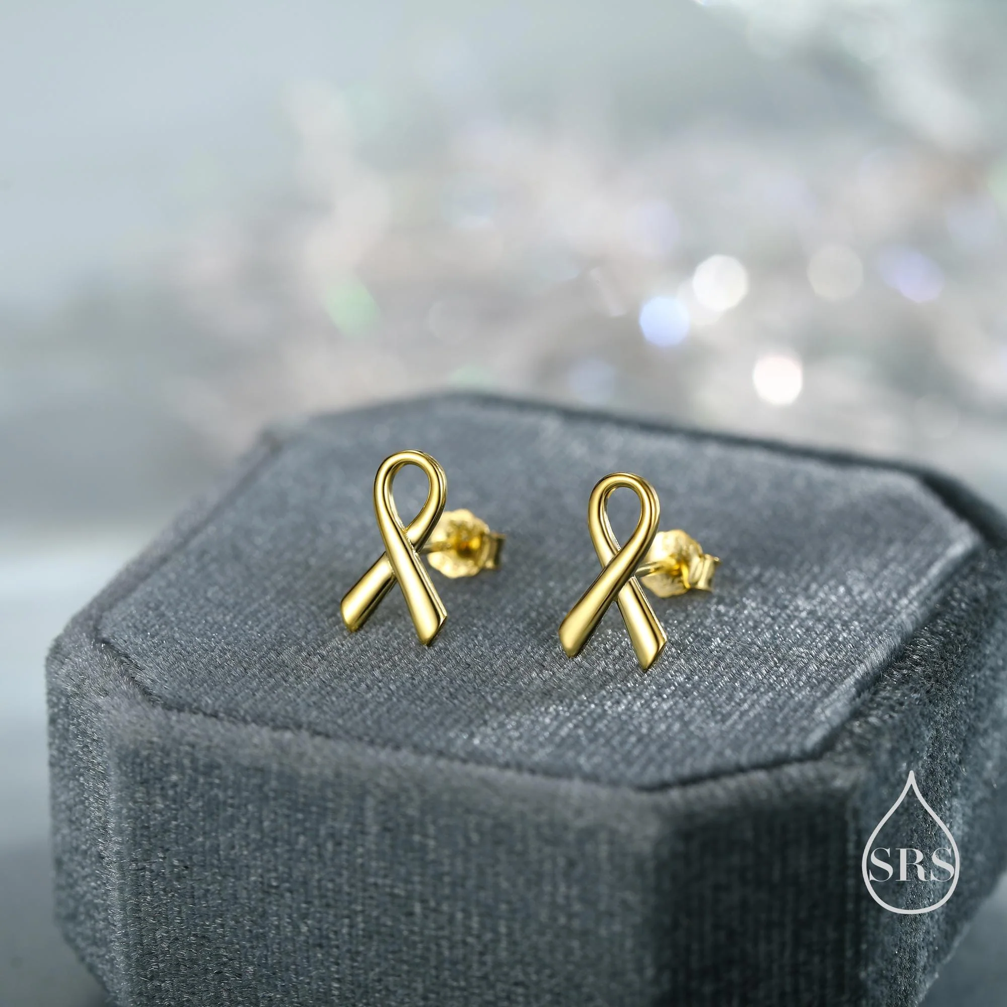 Pink Ribbon Stud Earrings in Sterling Silver, Silver, Gold or Rose Gold, Breast Cancer Awareness Jewellery. Ribbon earrings. - Image 4