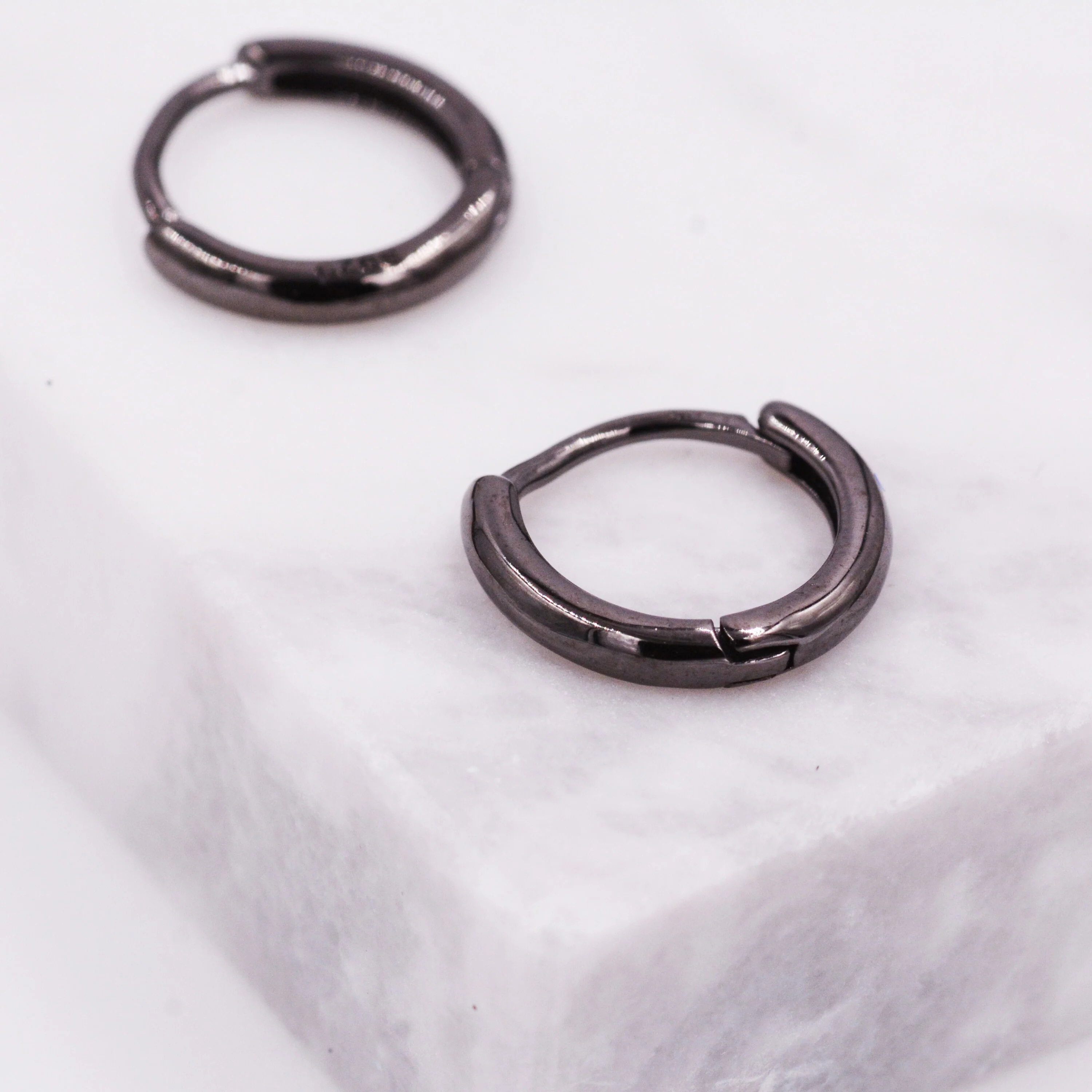 Plain Huggie Hoop in Sterling Silver, Polished Minimalist Hoop Earrings, Black Hoop Earrings, Two Sizes Available, Simple Circle Hoops - Image 3