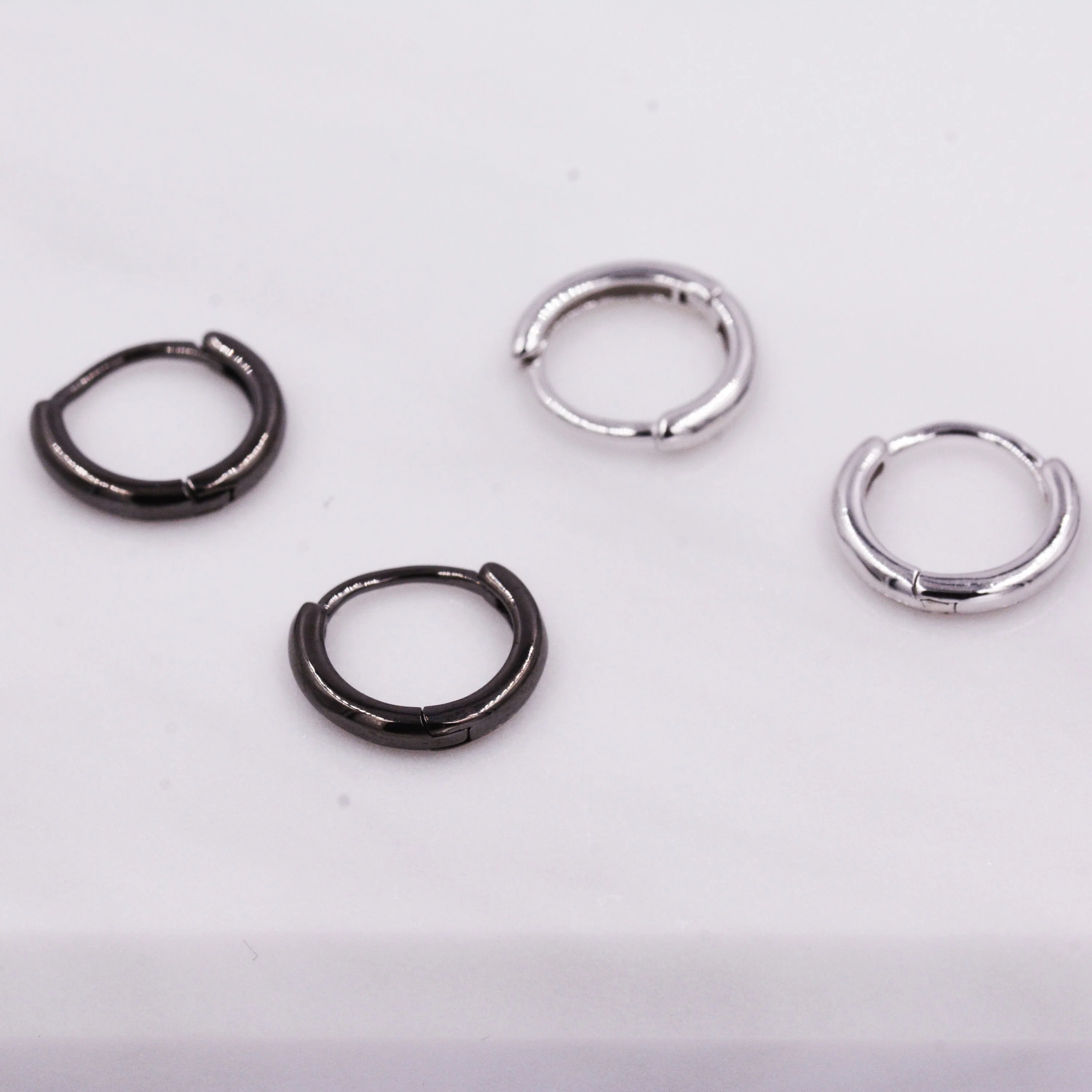Plain Huggie Hoop in Sterling Silver, Polished Minimalist Hoop Earrings, Black Hoop Earrings, Two Sizes Available, Simple Circle Hoops - Image 5