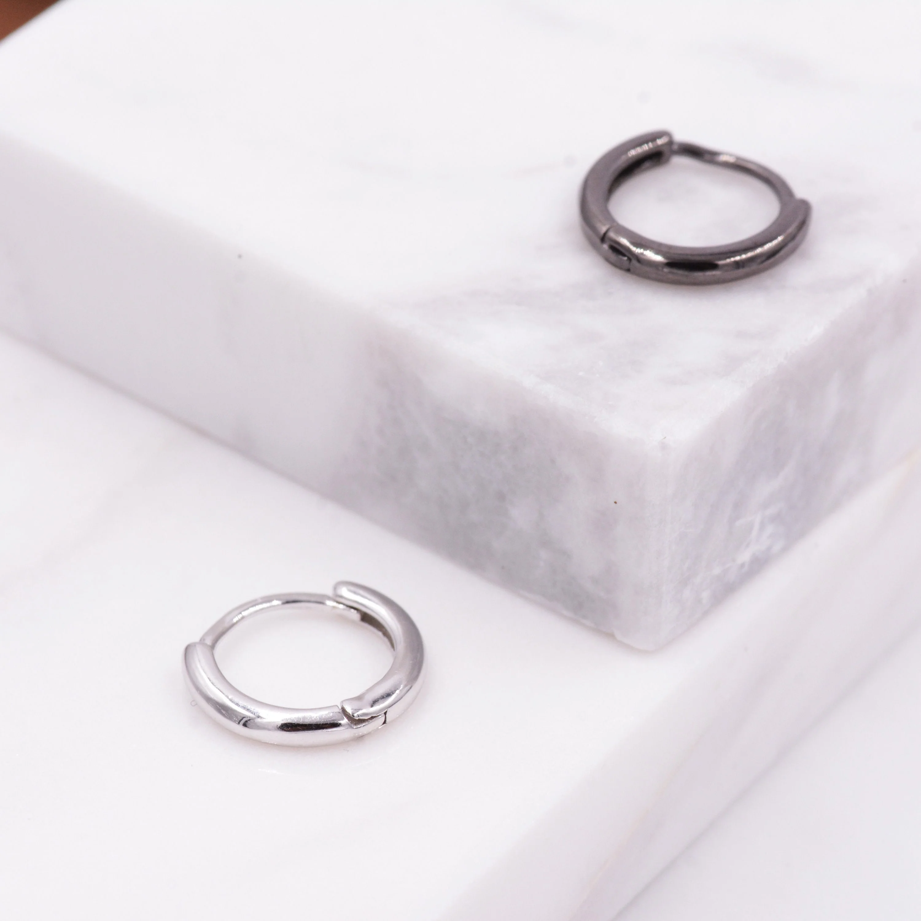 Plain Huggie Hoop in Sterling Silver, Polished Minimalist Hoop Earrings, Black Hoop Earrings, Two Sizes Available, Simple Circle Hoops - Image 6