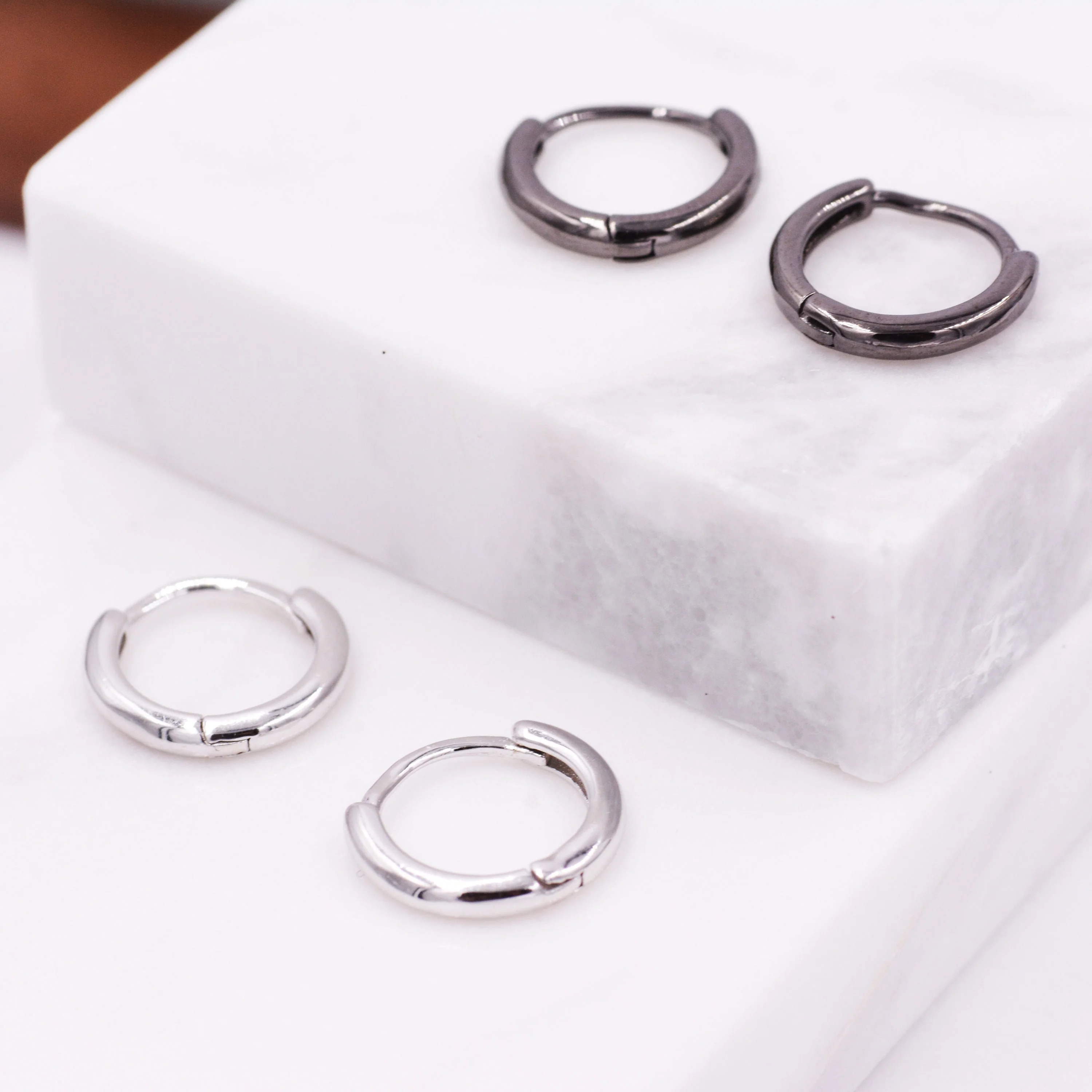 Plain Huggie Hoop in Sterling Silver, Polished Minimalist Hoop Earrings, Black Hoop Earrings, Two Sizes Available, Simple Circle Hoops - Image 7