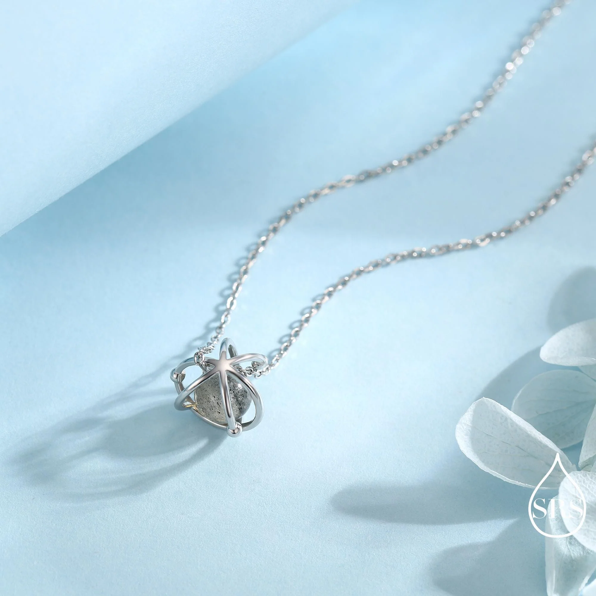 Planet Necklace in Sterling Silver with Labradorite, Saturn Necklace, Space Necklace - Image 5
