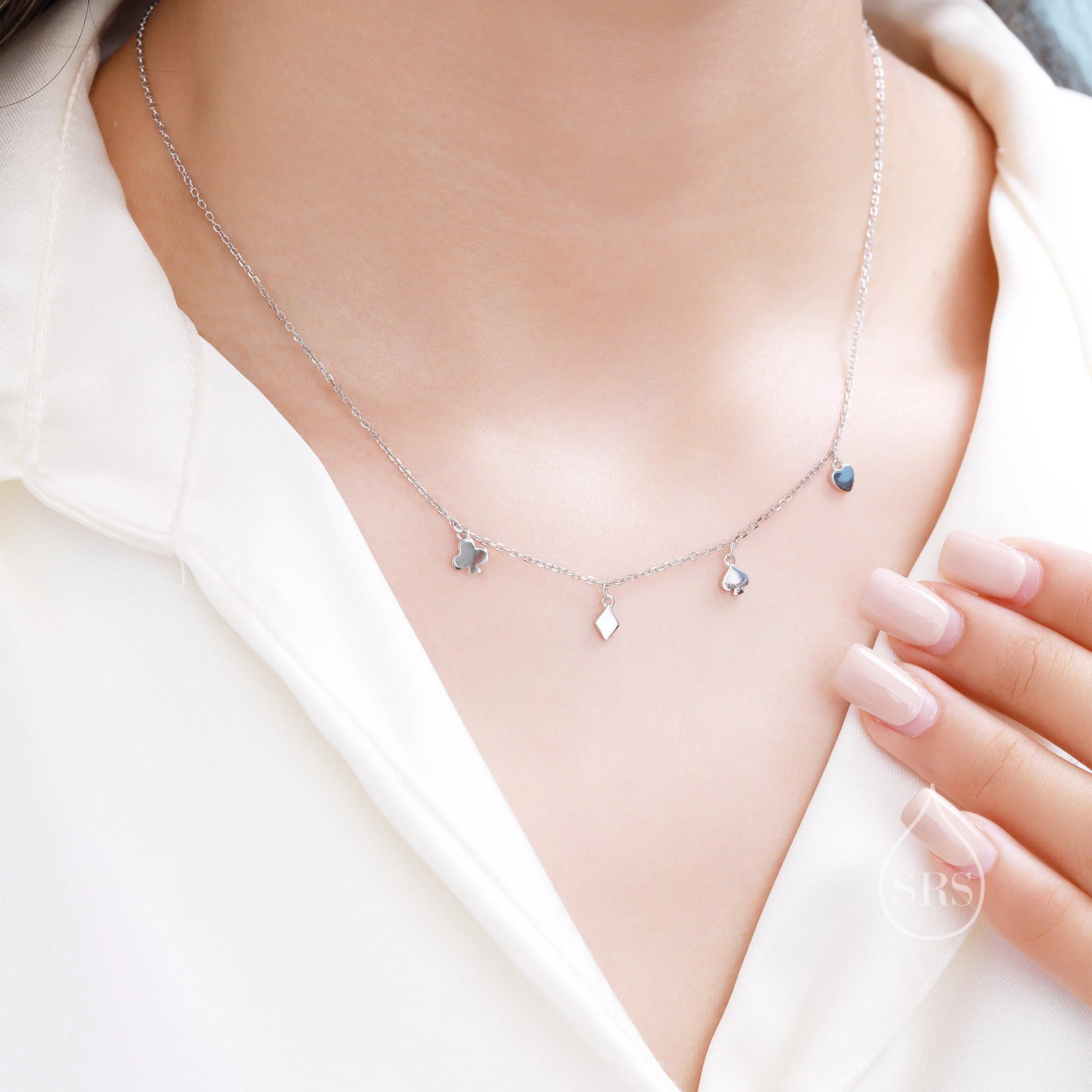 Playing Card Suits Necklace in Sterling Silver, Poker Necklace, Hearts, Spades, Diamonds and Clubs Necklace - Image 5