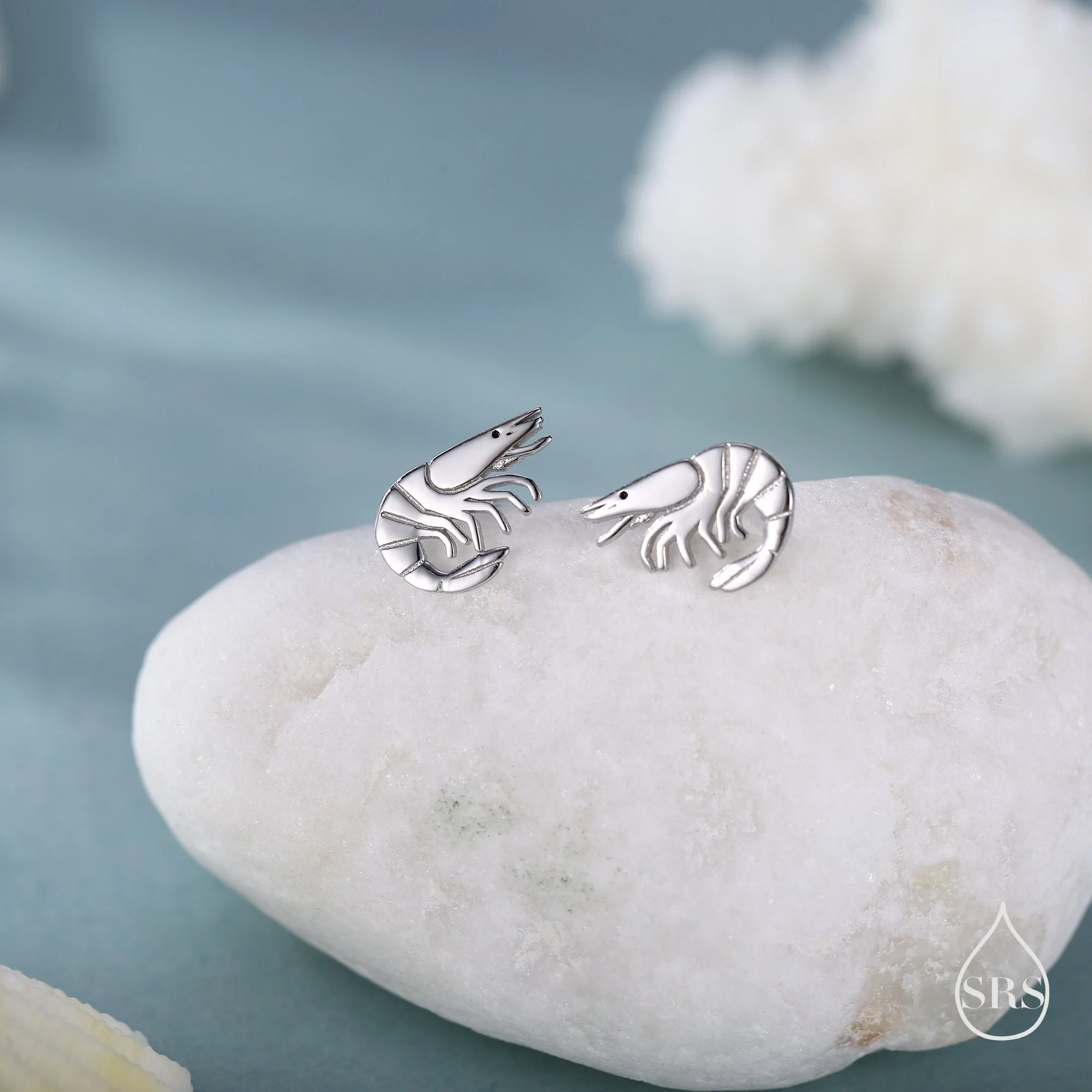 Prawn Stud Earrings in Sterling Silver, Silver or Gold or Rose Gold, Shrimp Stud Earrings, Fish Earrings, Ocean Animal Earrings - Image 4
