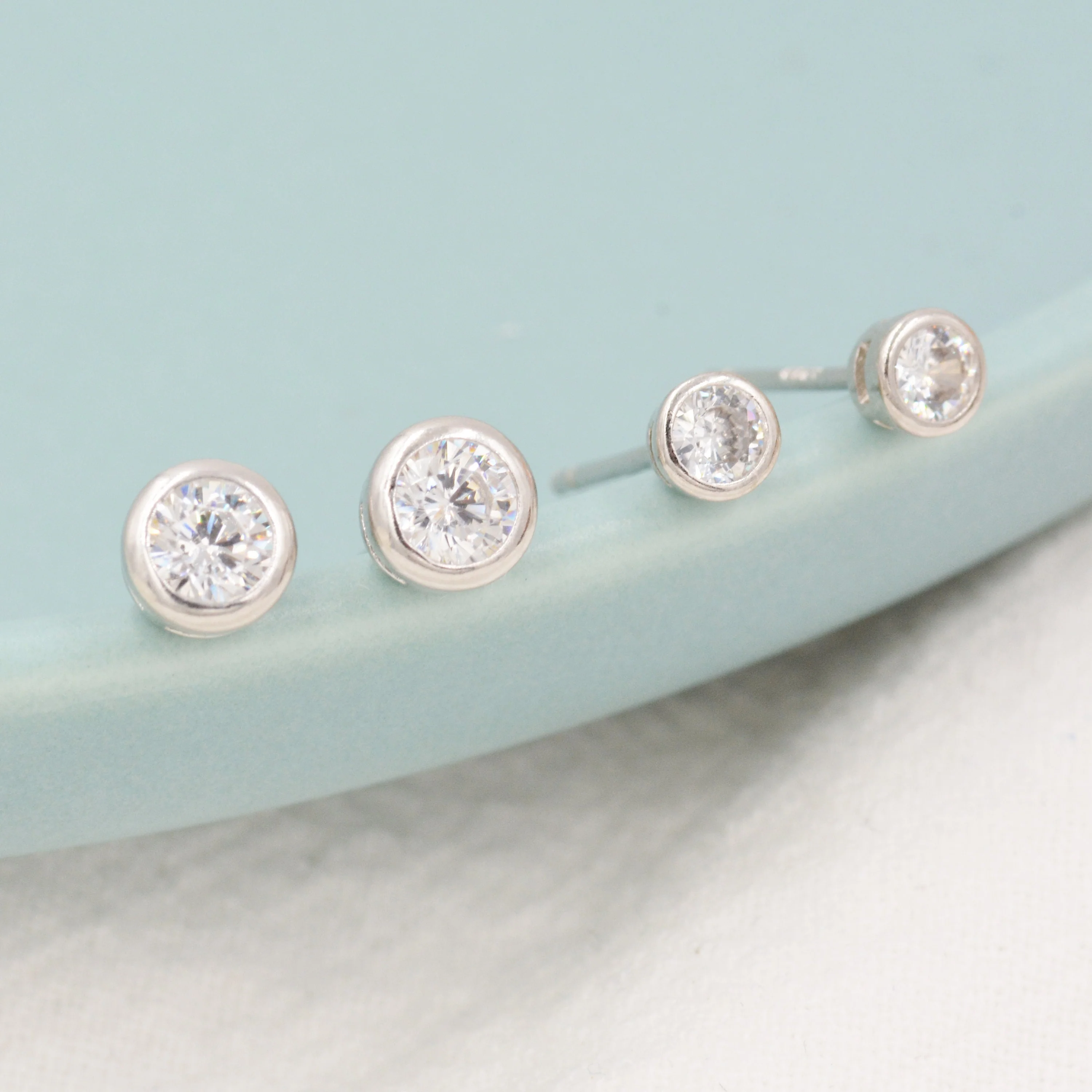 Sterling Silver Solitaire CZ Stone (Simulated Diamond) Crystal Stud Earrings, 3mm and 4mm, Single CZ Stud, Classic CZ Stud - Image 3