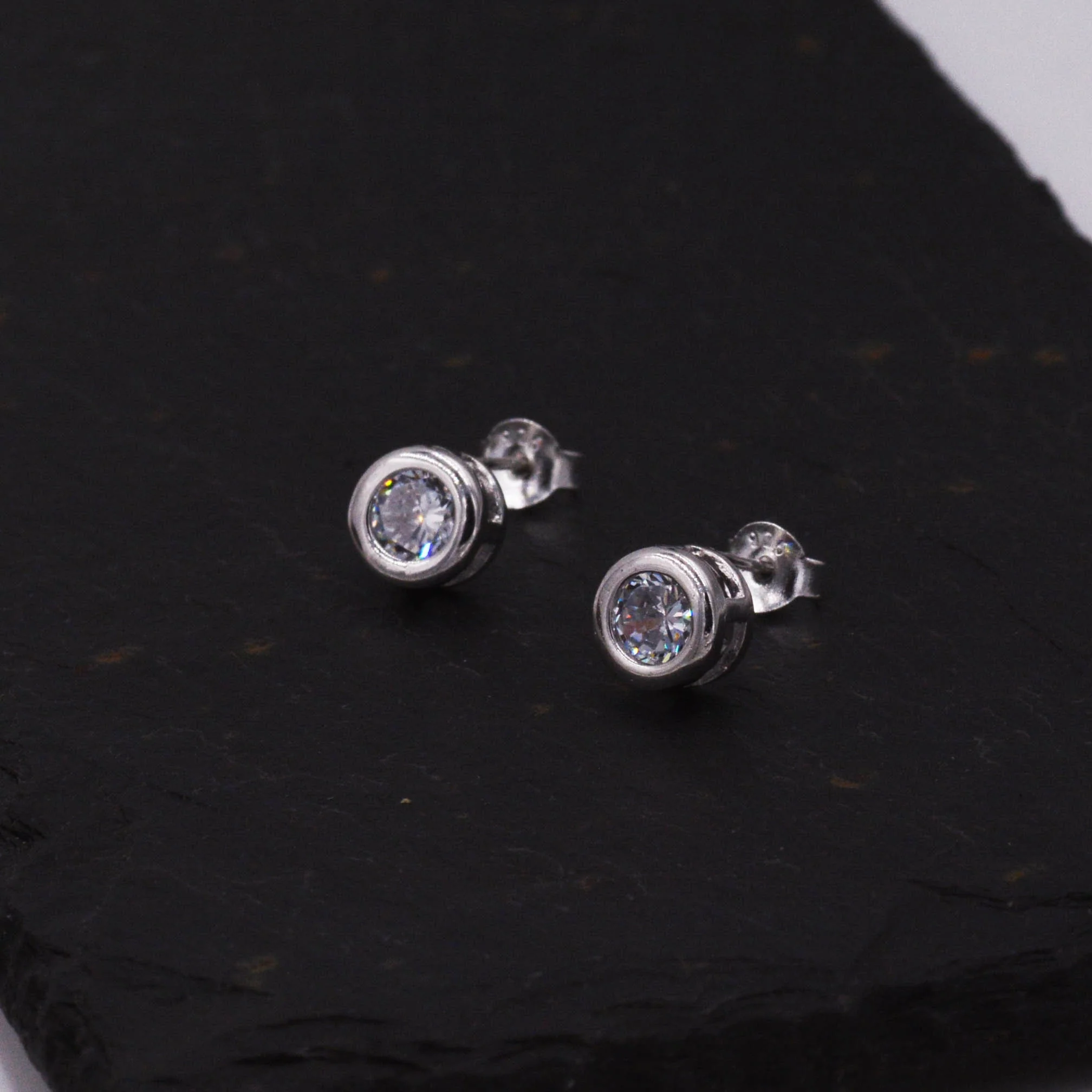 Sterling Silver Solitaire CZ Stone (Simulated Diamond) Crystal Stud Earrings, 3mm and 4mm, Single CZ Stud, Classic CZ Stud - Image 4
