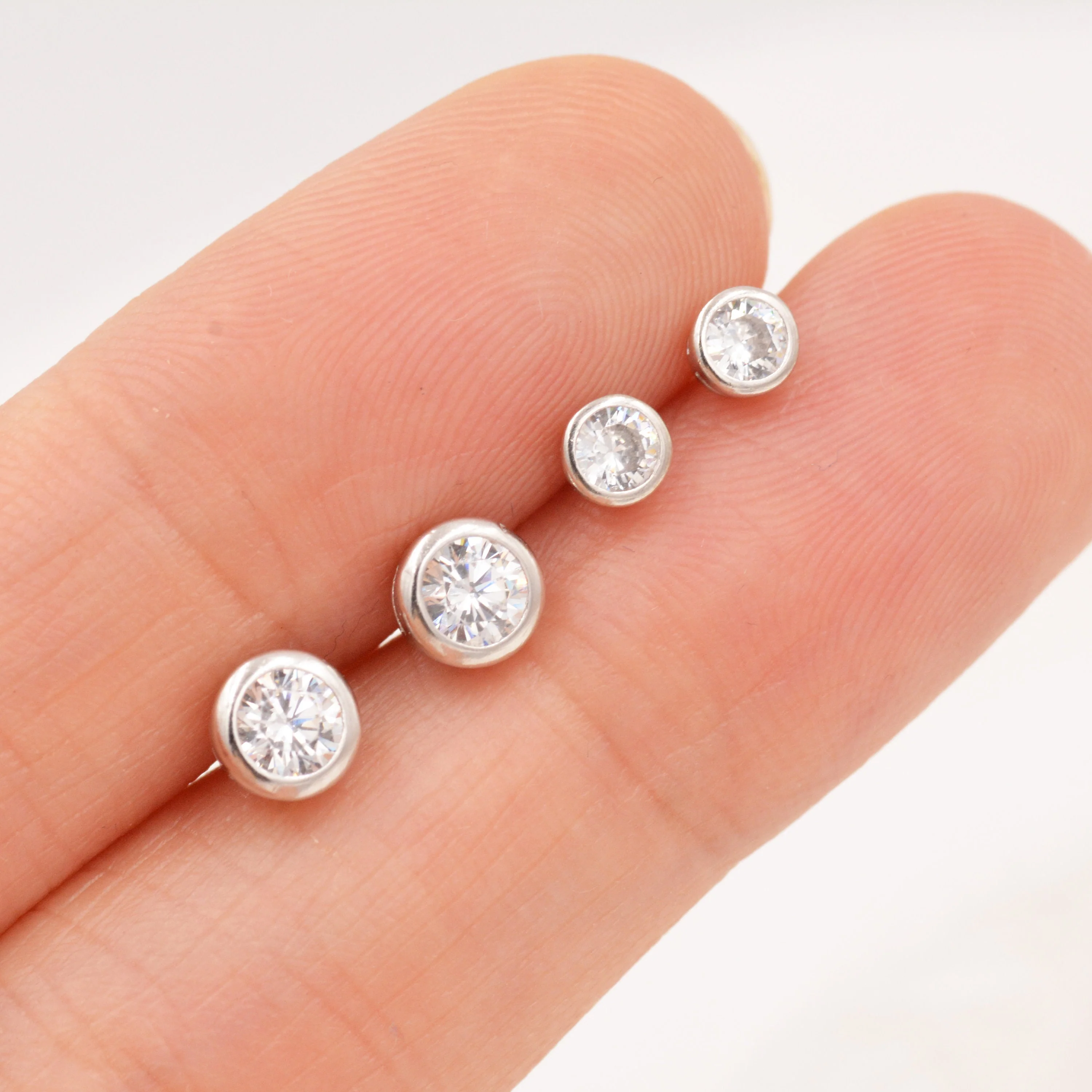 Sterling Silver Solitaire CZ Stone (Simulated Diamond) Crystal Stud Earrings, 3mm and 4mm, Single CZ Stud, Classic CZ Stud - Image 5