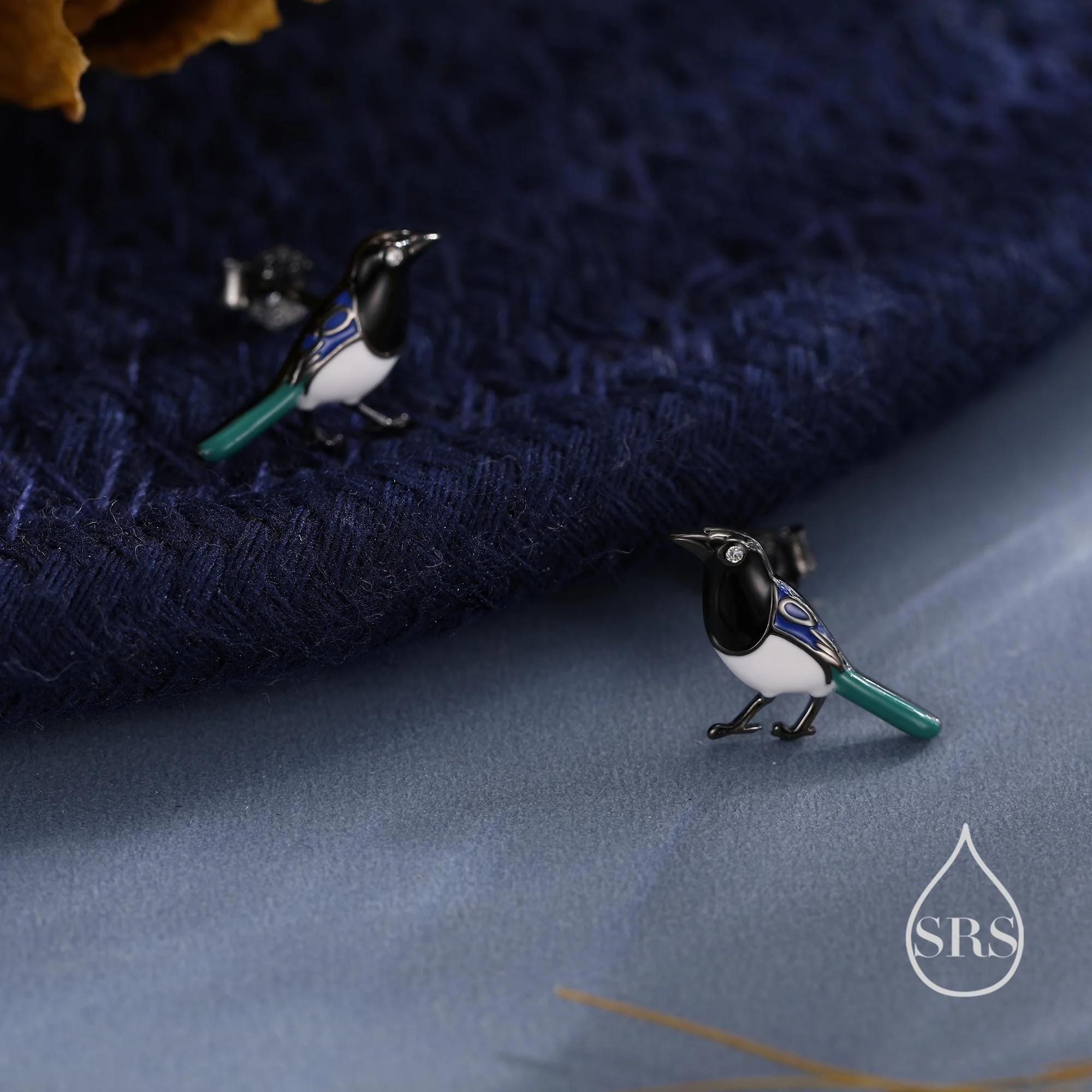Tiny Sterling Silver Magpie Bird Stud Earrings, Enamel Coated Magpie Bird Earrings, Nature Inspired Animal Earrings, Magpie Stud - Image 2