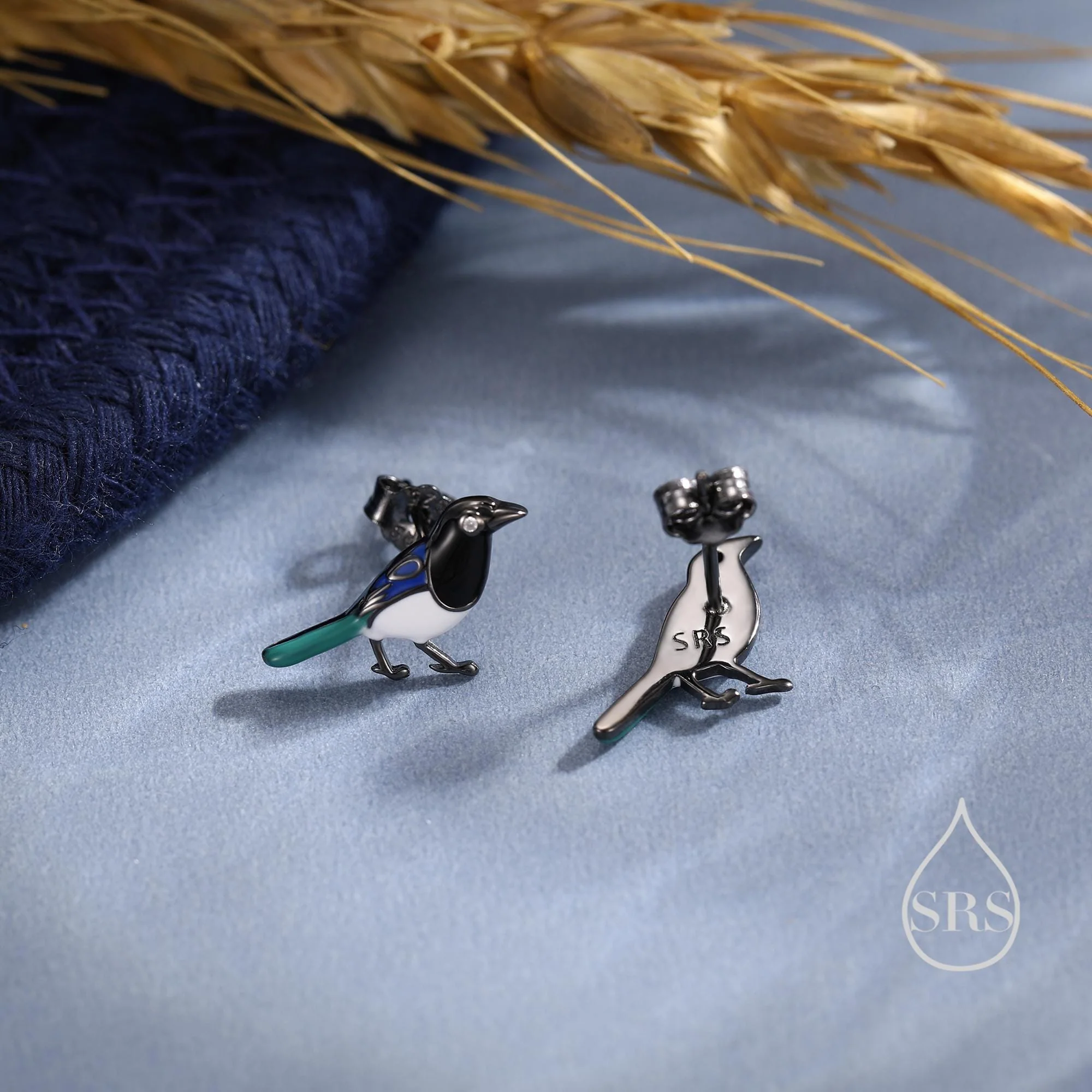 Tiny Sterling Silver Magpie Bird Stud Earrings, Enamel Coated Magpie Bird Earrings, Nature Inspired Animal Earrings, Magpie Stud - Image 4