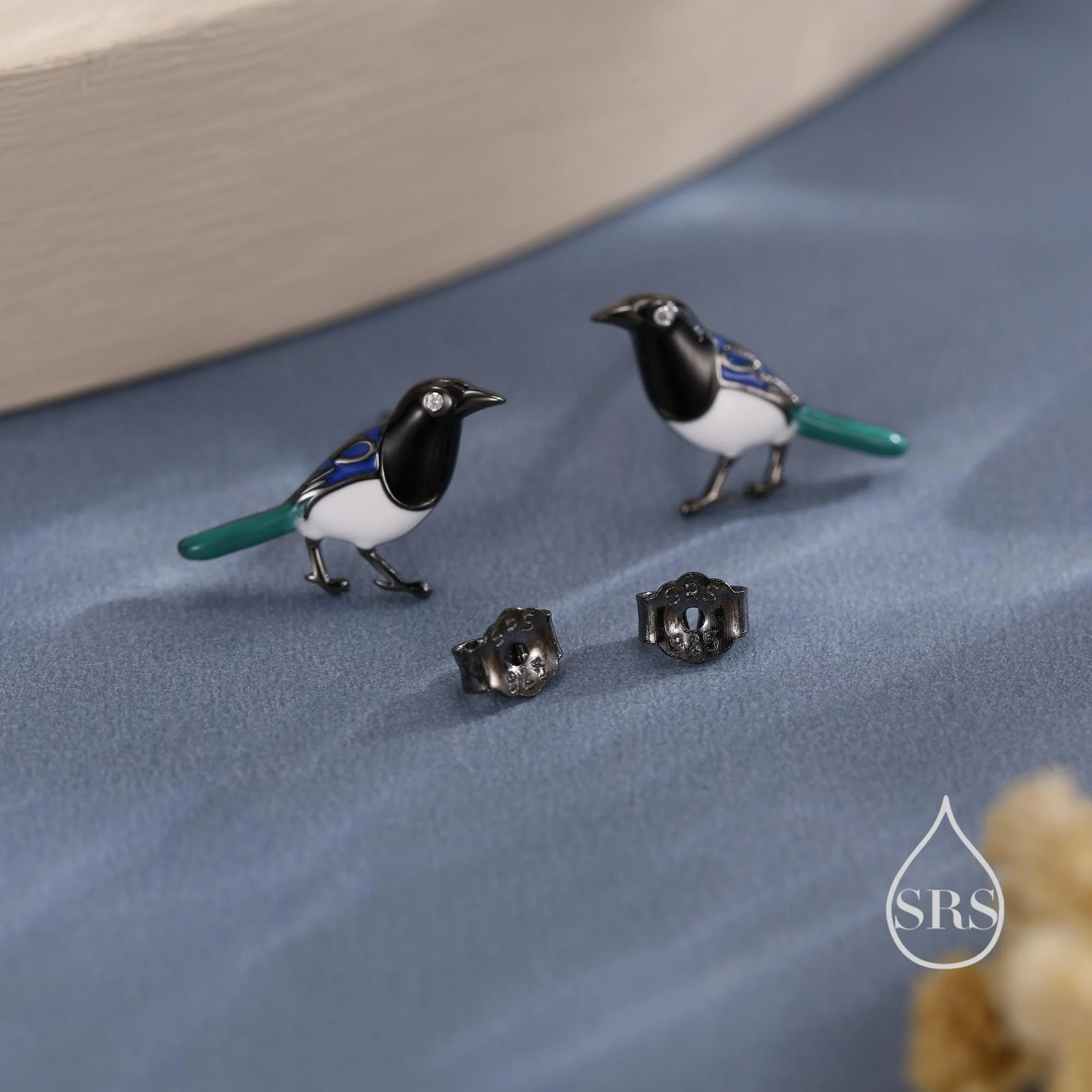 Tiny Sterling Silver Magpie Bird Stud Earrings, Enamel Coated Magpie Bird Earrings, Nature Inspired Animal Earrings, Magpie Stud - Image 5