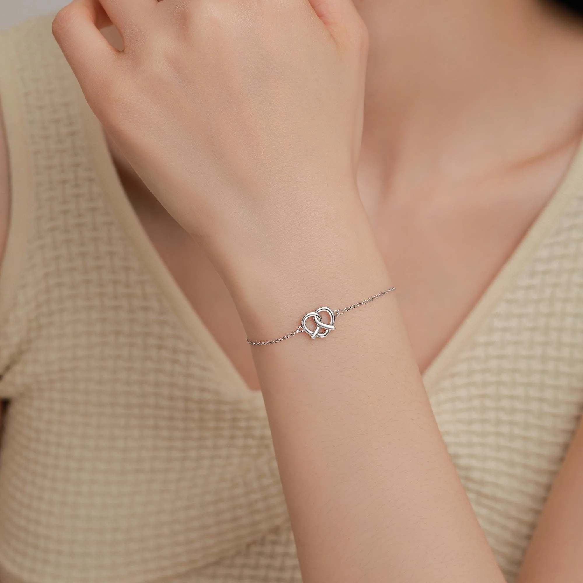 Pretzel Heart Knot Bracelet in Sterling Silver, Silver or Gold or Rose gold, Pretzel Heart Bracelet, Heart Bracelet - Image 2