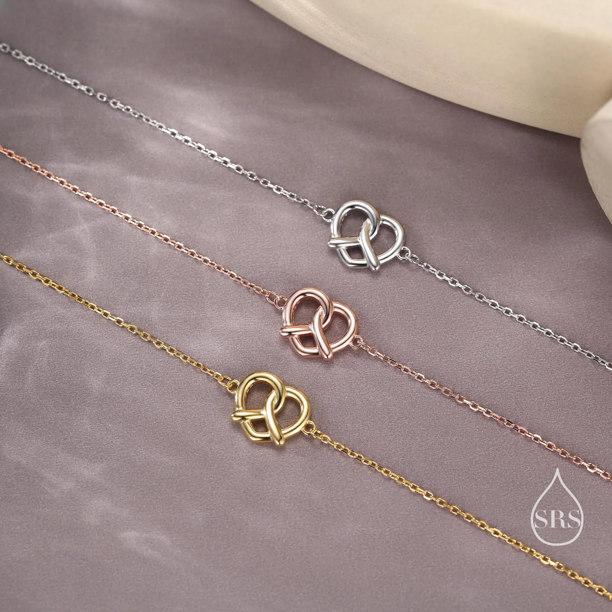 Pretzel Heart Knot Bracelet in Sterling Silver, Silver or Gold or Rose gold, Pretzel Heart Bracelet, Heart Bracelet - Image 6