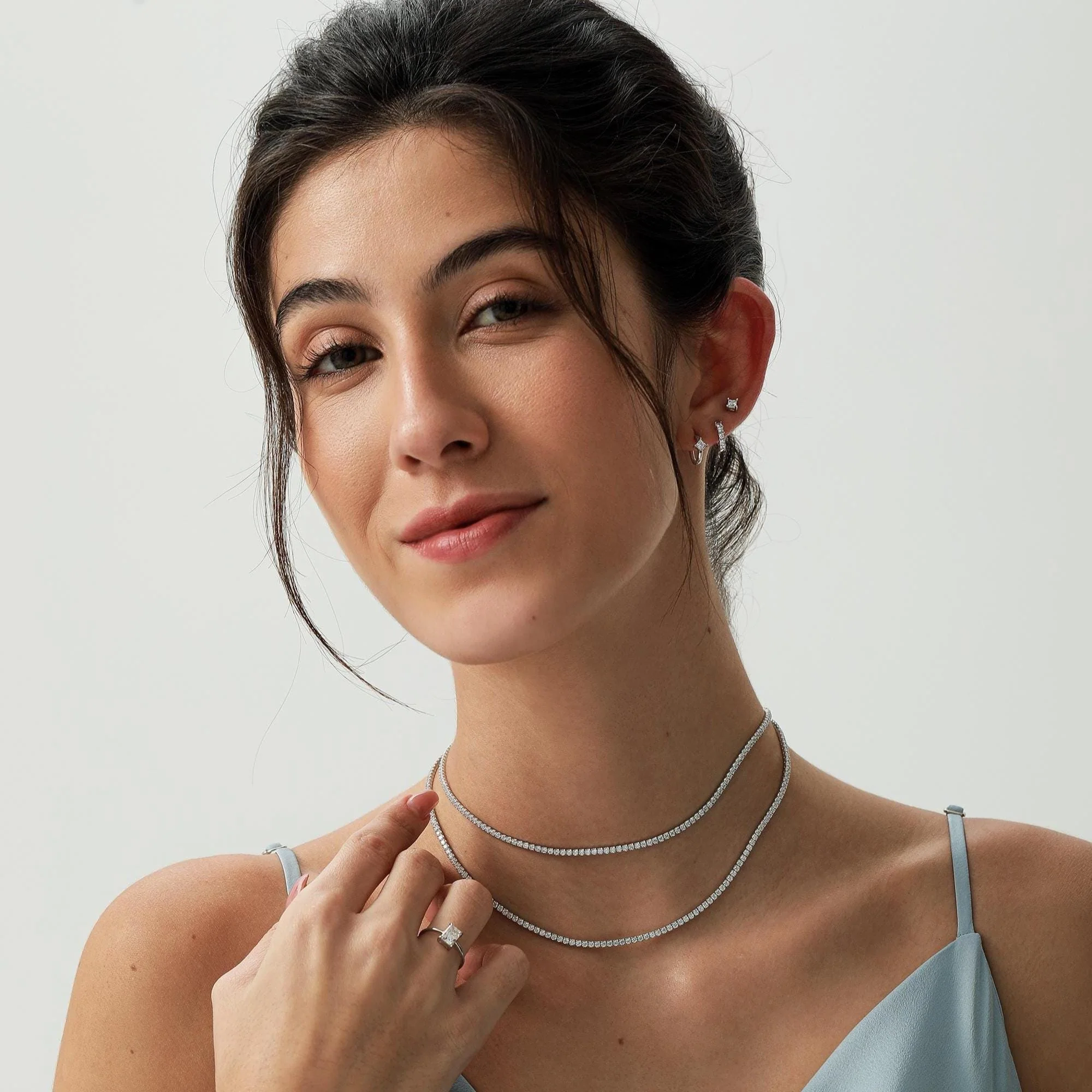 Princess Cut CZ Huggie Hoop in Sterling Silver, Silver or Gold, Minimalist Simple Hoop Earrings - Image 3