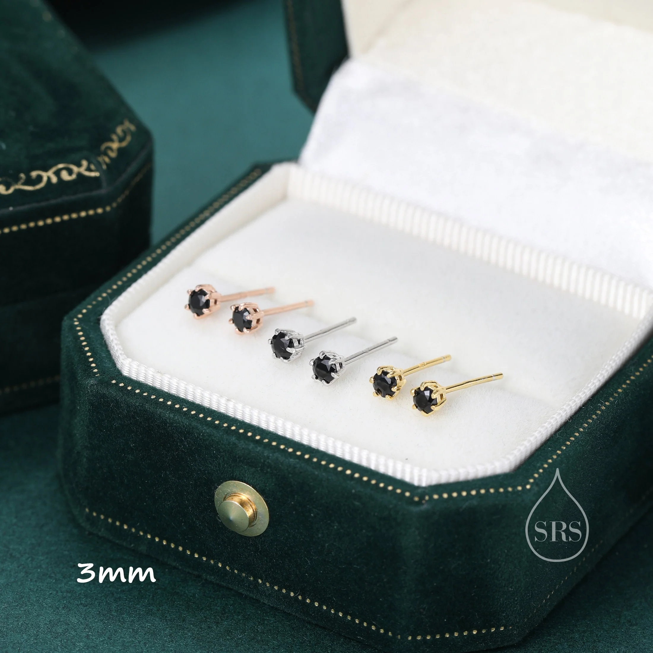 Prong Set Black CZ Stud Earrings in Sterling Silver, Silver or Gold, 3mm, 4mm, 5mm, 6mm 6 Prong CZ Earrings - Image 7