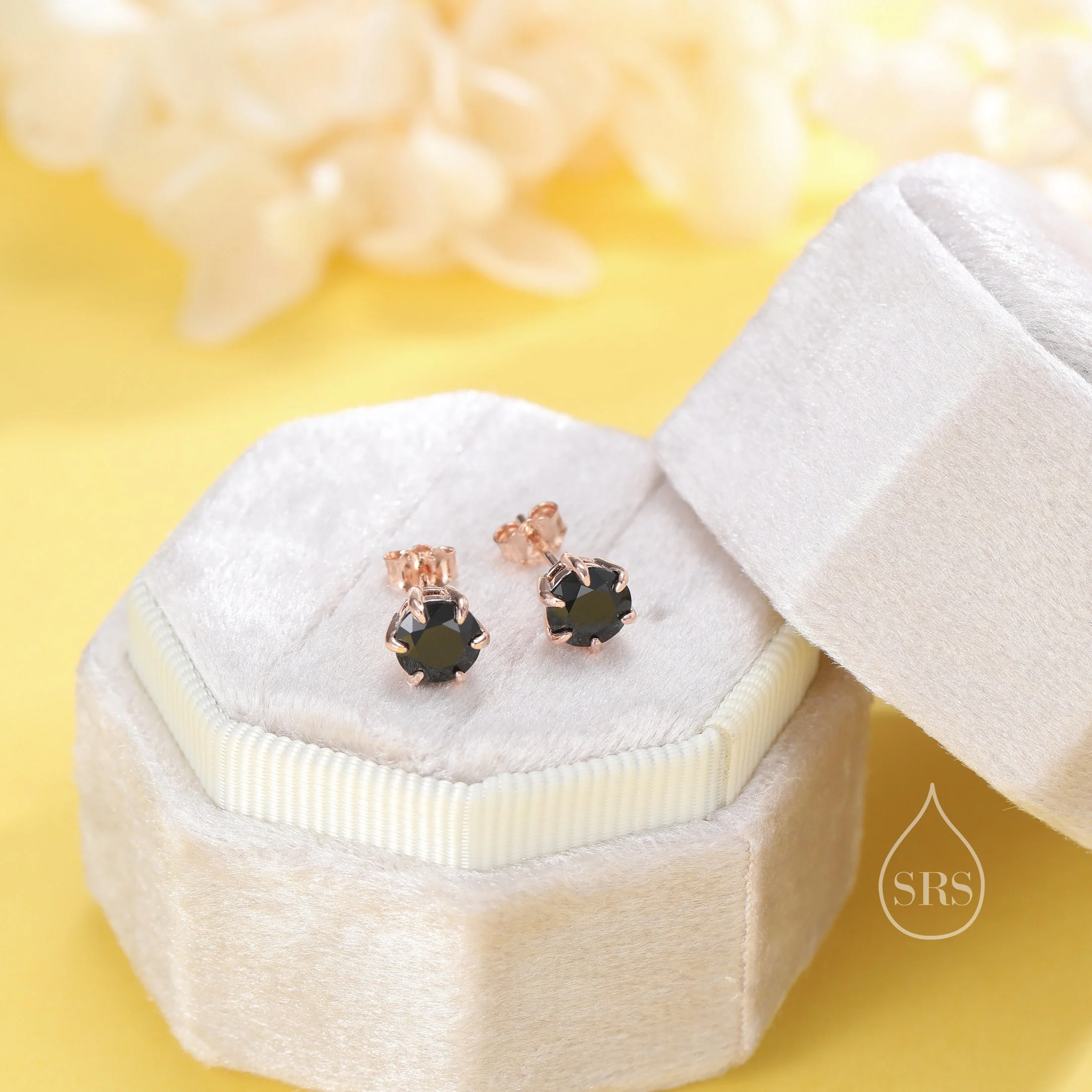 Prong Set Black CZ Stud Earrings in Sterling Silver, Silver or Gold, 6 Prong 6mm CZ Earrings - Image 6