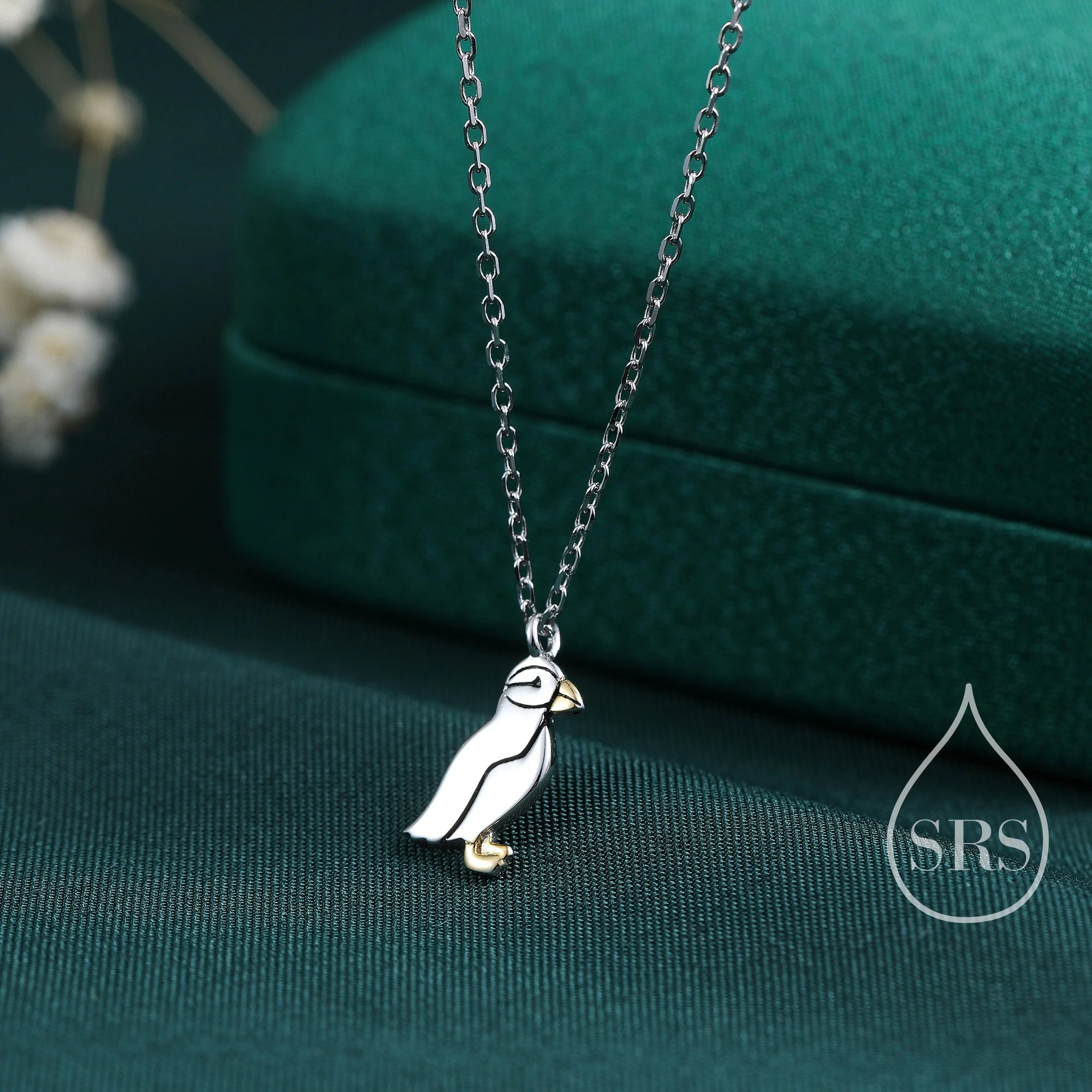 Puffin Bird Pendant Necklace in Sterling Silver, Cute Bird Necklace, Silver Bird Necklace - Image 3