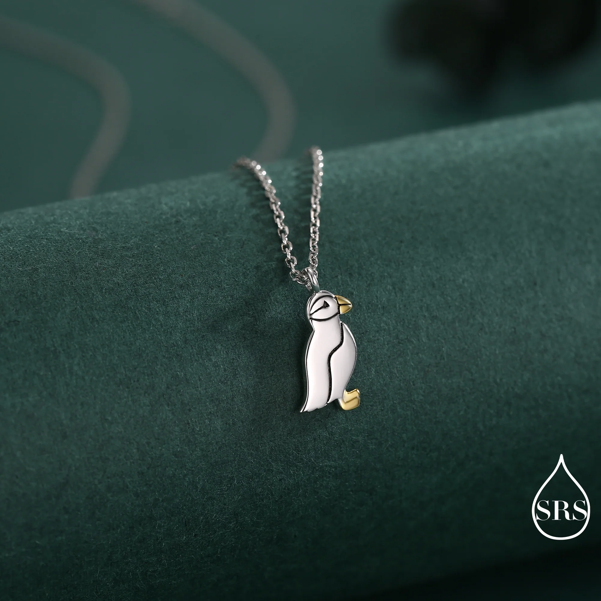 Puffin Bird Stud Earrings and Necklace in Sterling Silver - Gold and Silver Two Tone - Cute, Fun, Whimsical and Pretty Jewellery - Image 5