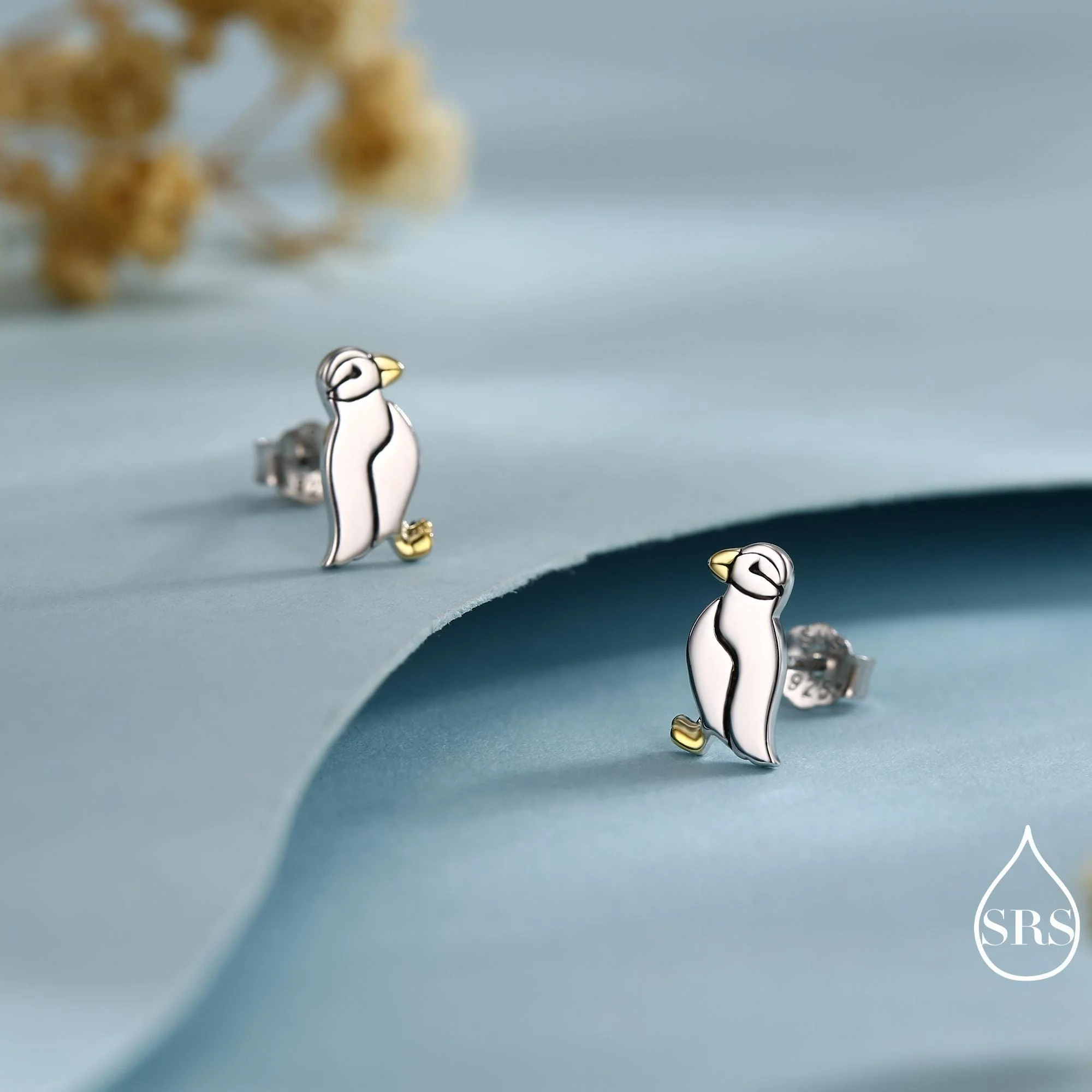 Puffin Bird Stud Earrings in Sterling Silver - Gold and Silver Two Tone - Cute, Fun, Whimsical and Pretty Jewellery - Image 3