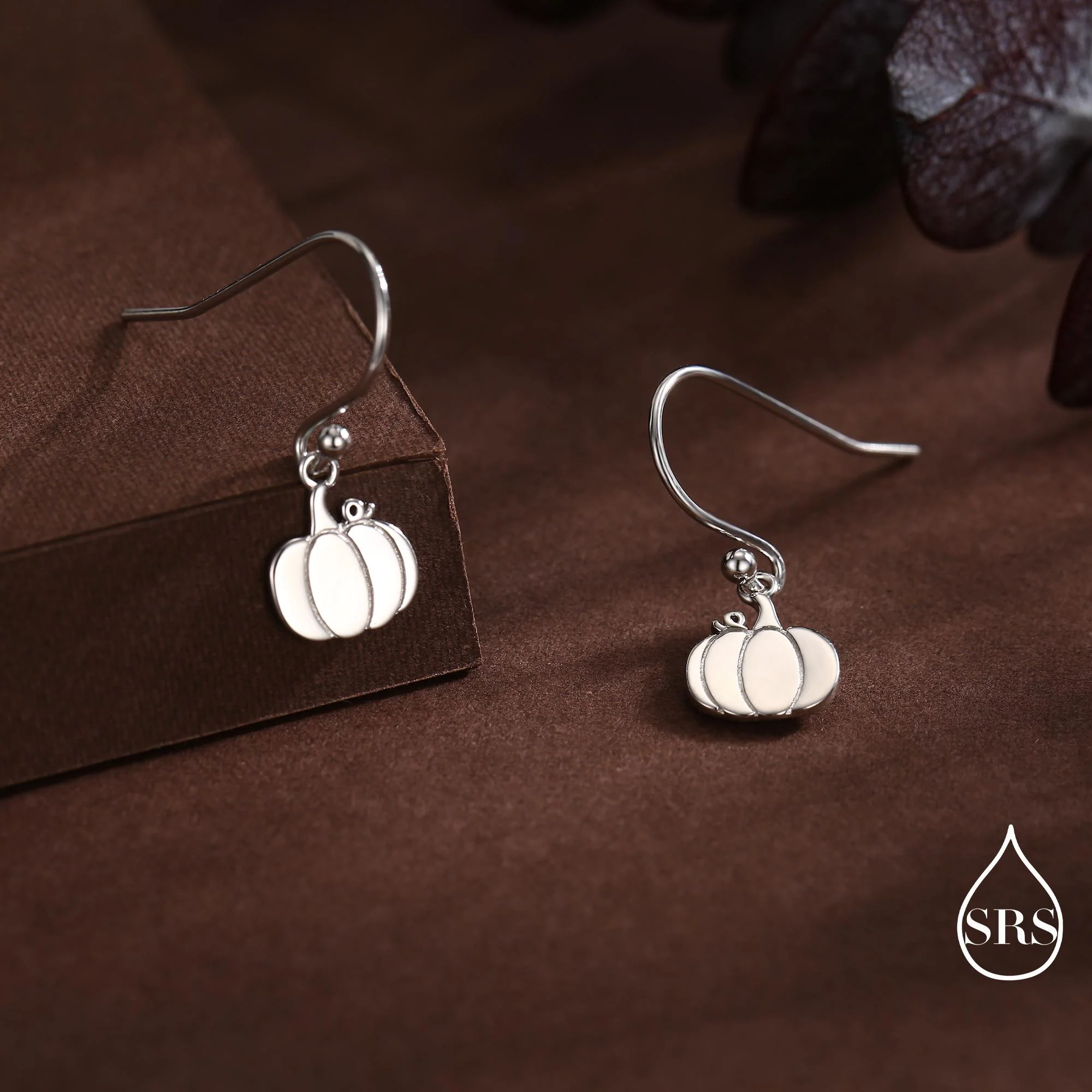Pumpkin Drop Hook Earrings in Sterling Silver, Silver, Gold or Rose Gold Finish, Tiny Pumpkin Earrings, Halloween Earrings - Image 3