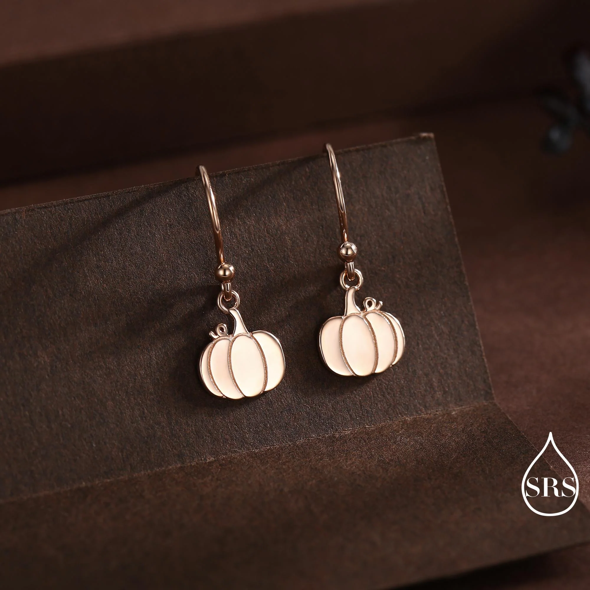 Pumpkin Drop Hook Earrings in Sterling Silver, Silver, Gold or Rose Gold Finish, Tiny Pumpkin Earrings, Halloween Earrings - Image 5