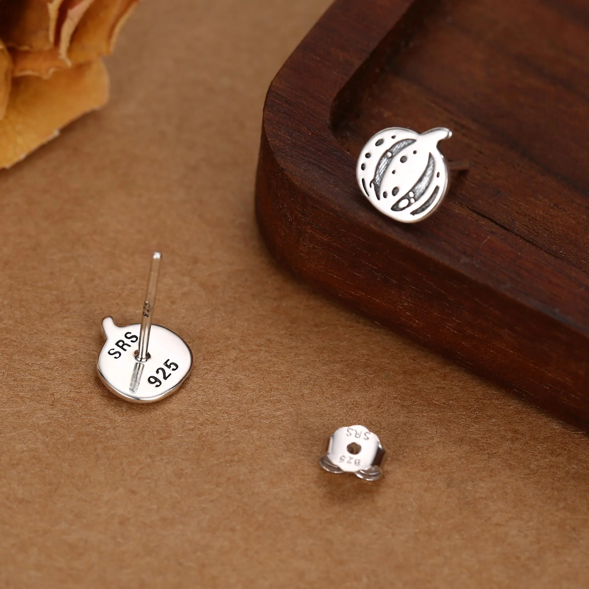 Pumpkin Squash Stud Earrings in Sterling Silver, Silver, Gold or Rose Gold, Small Stripy Pumpkin Earrings, Halloween Earrings - Image 10