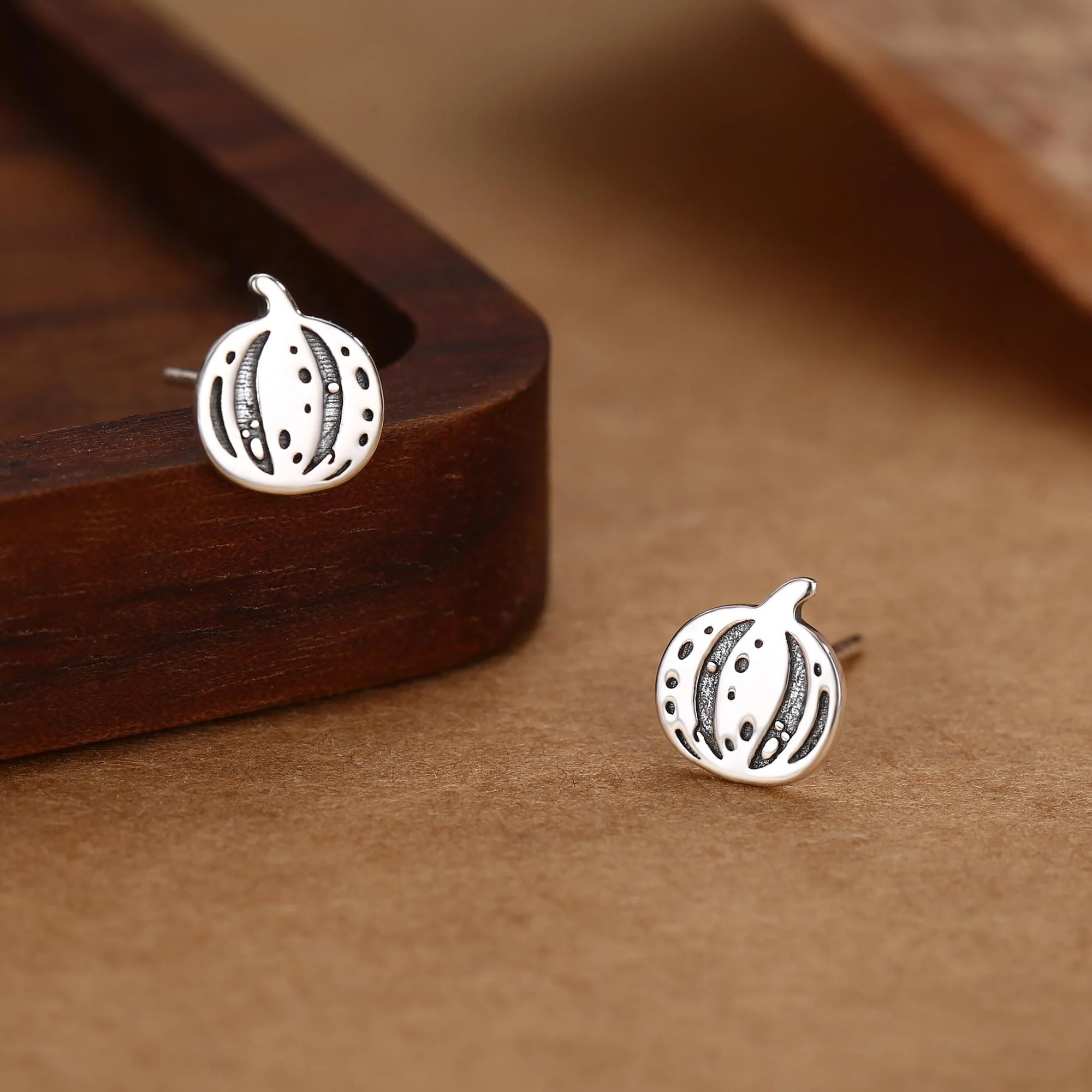 Pumpkin Squash Stud Earrings in Sterling Silver, Silver, Gold or Rose Gold, Small Stripy Pumpkin Earrings, Halloween Earrings - Image 11