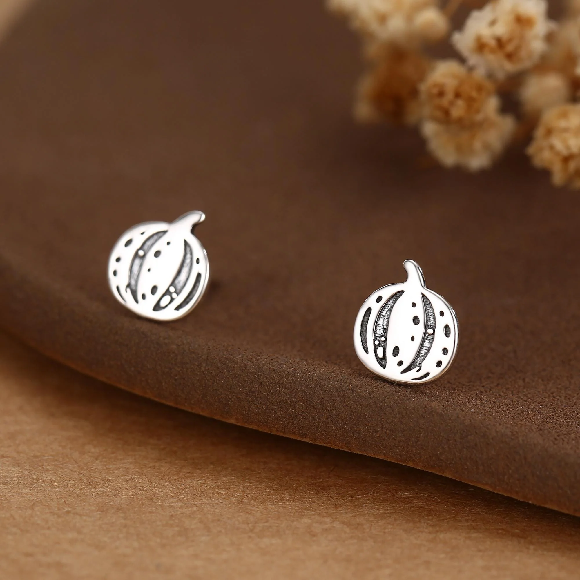Pumpkin Squash Stud Earrings in Sterling Silver, Silver, Gold or Rose Gold, Small Stripy Pumpkin Earrings, Halloween Earrings - Image 12